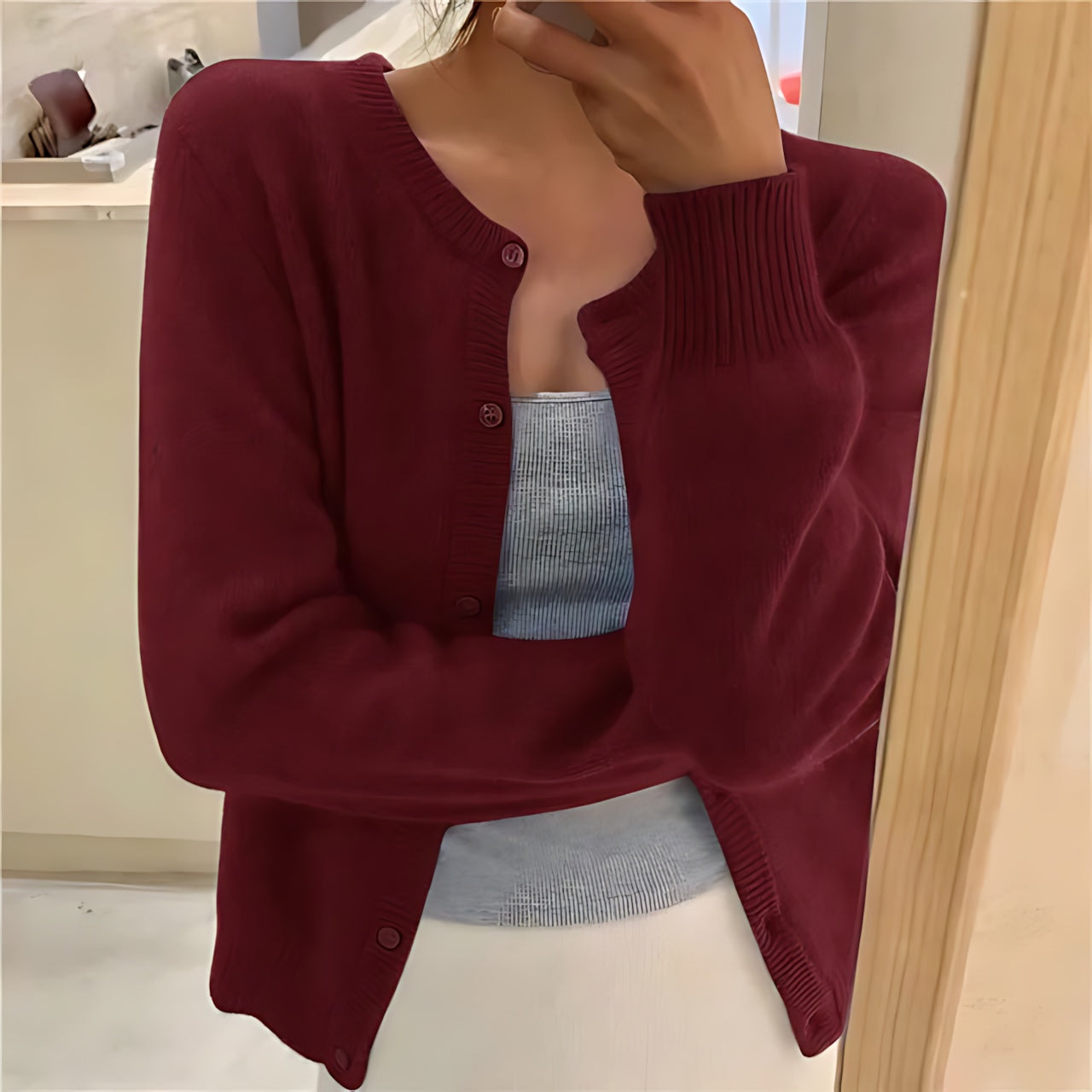 Eloise – Cropped Fuzzy Knit Cardigan