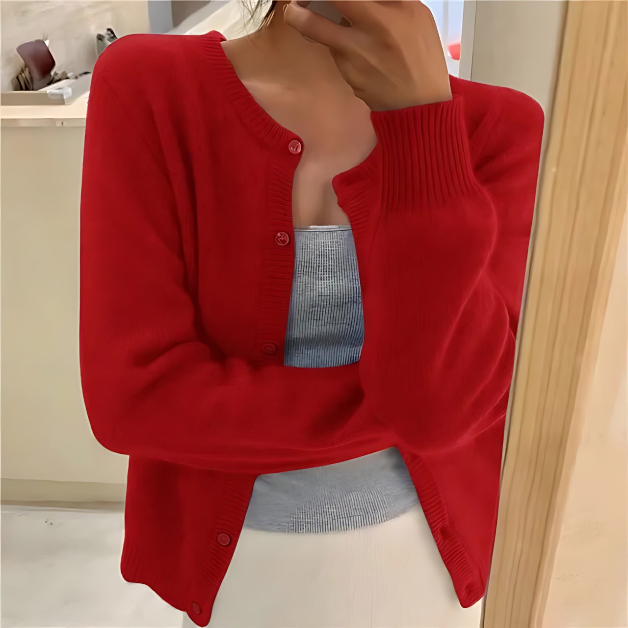 Eloise – Cropped Fuzzy Knit Cardigan