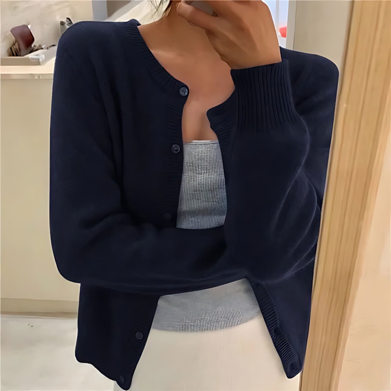 Eloise – Cropped Fuzzy Knit Cardigan