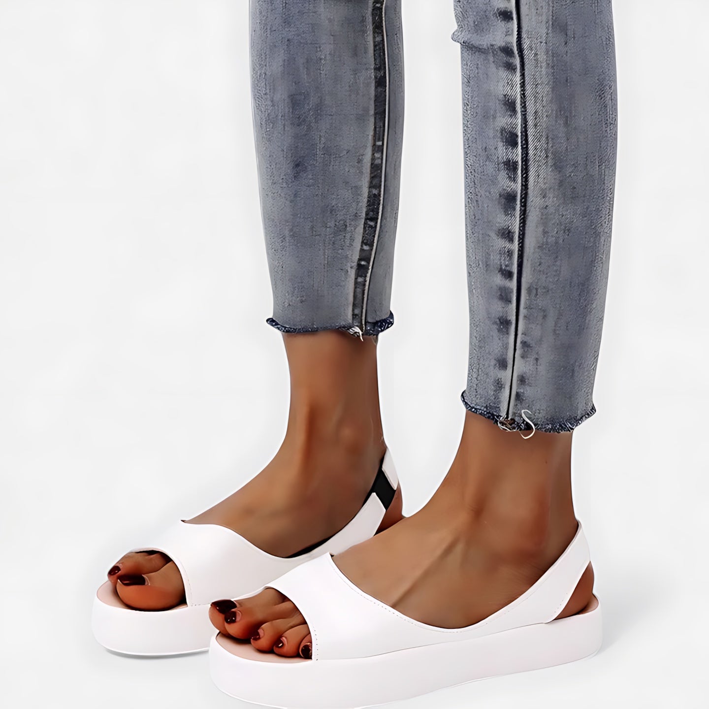 Eloise – Cross Strap Low Wedge Slide Sandals