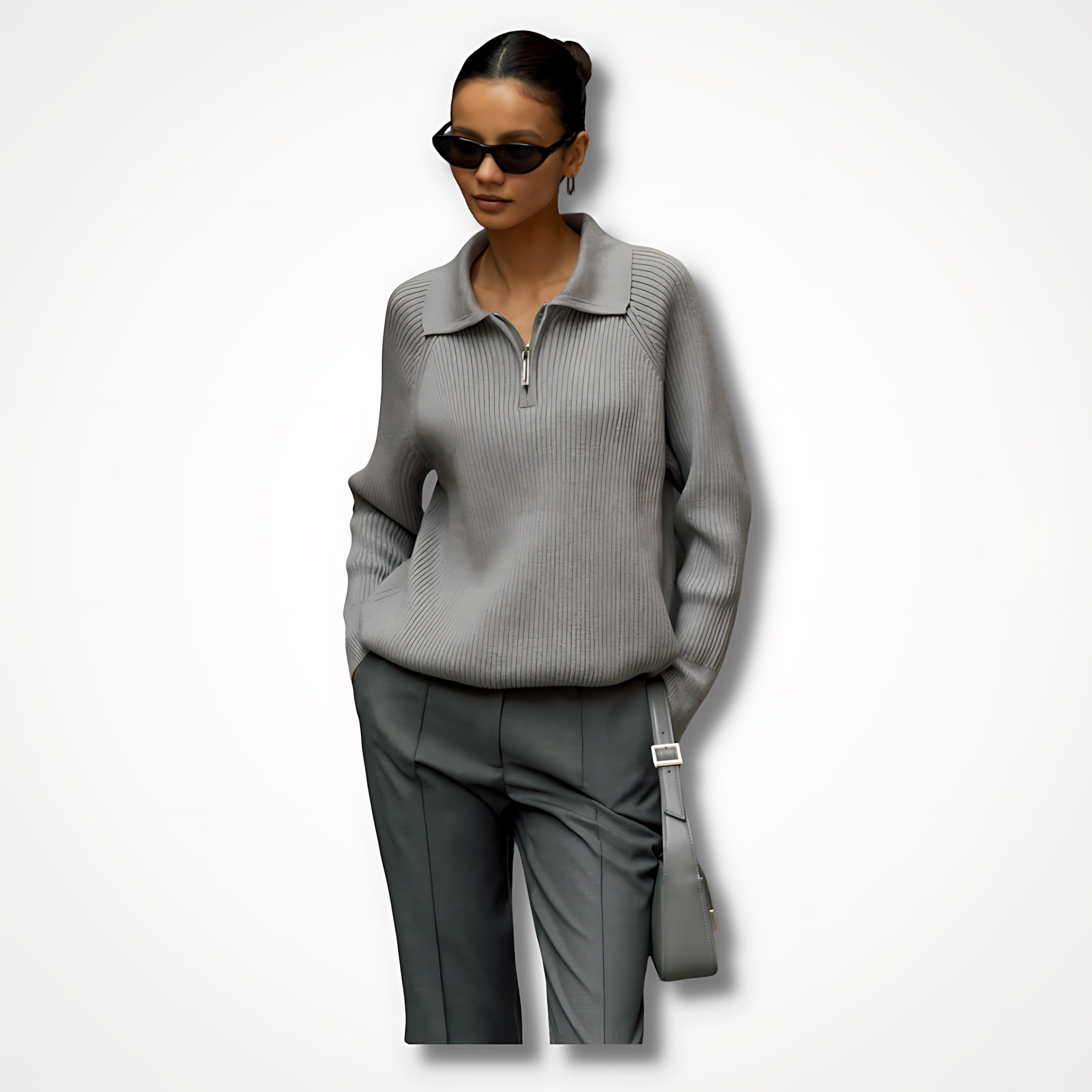 Eloise – Ribbed Half Zip Collared Sweater