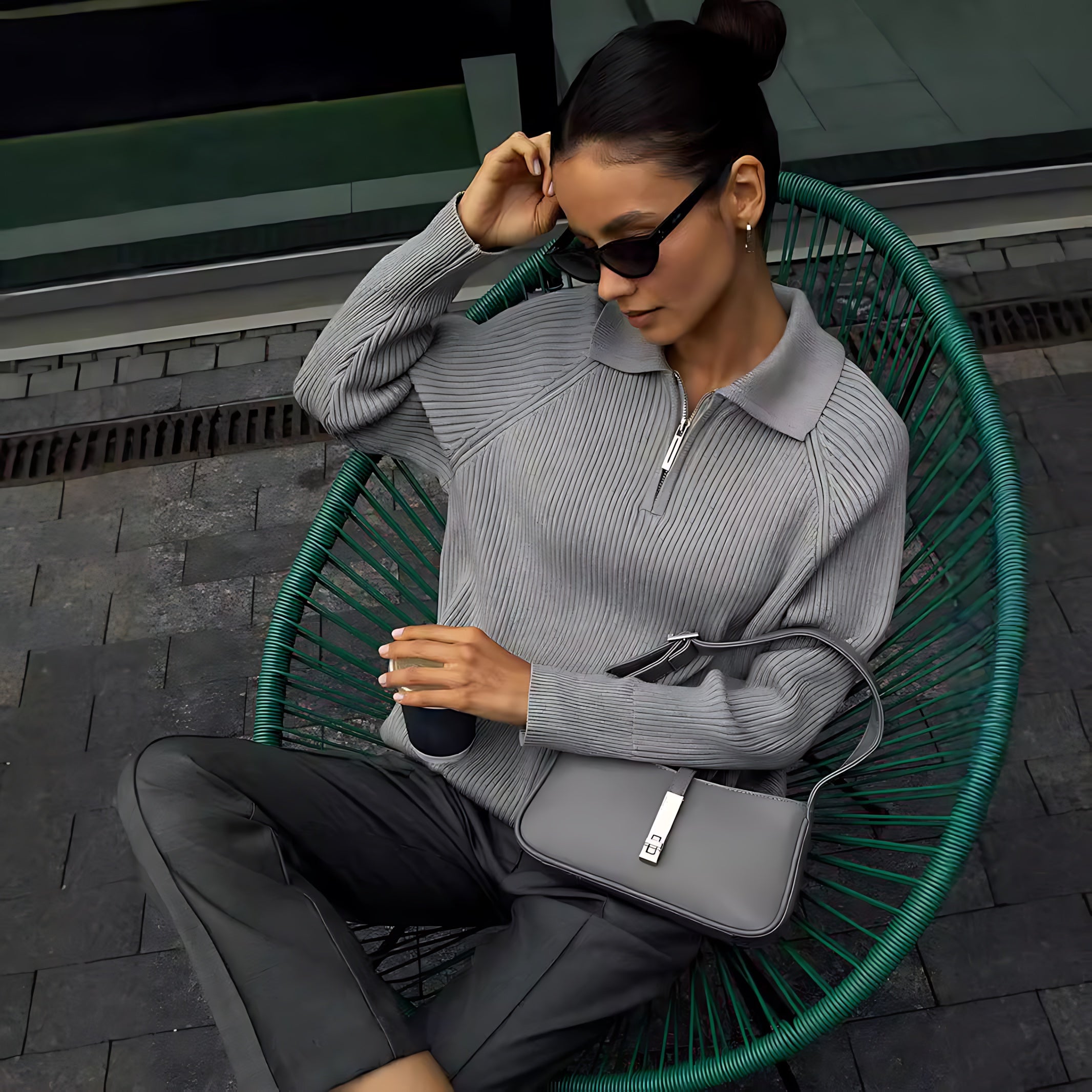 Eloise – Ribbed Half Zip Collared Sweater