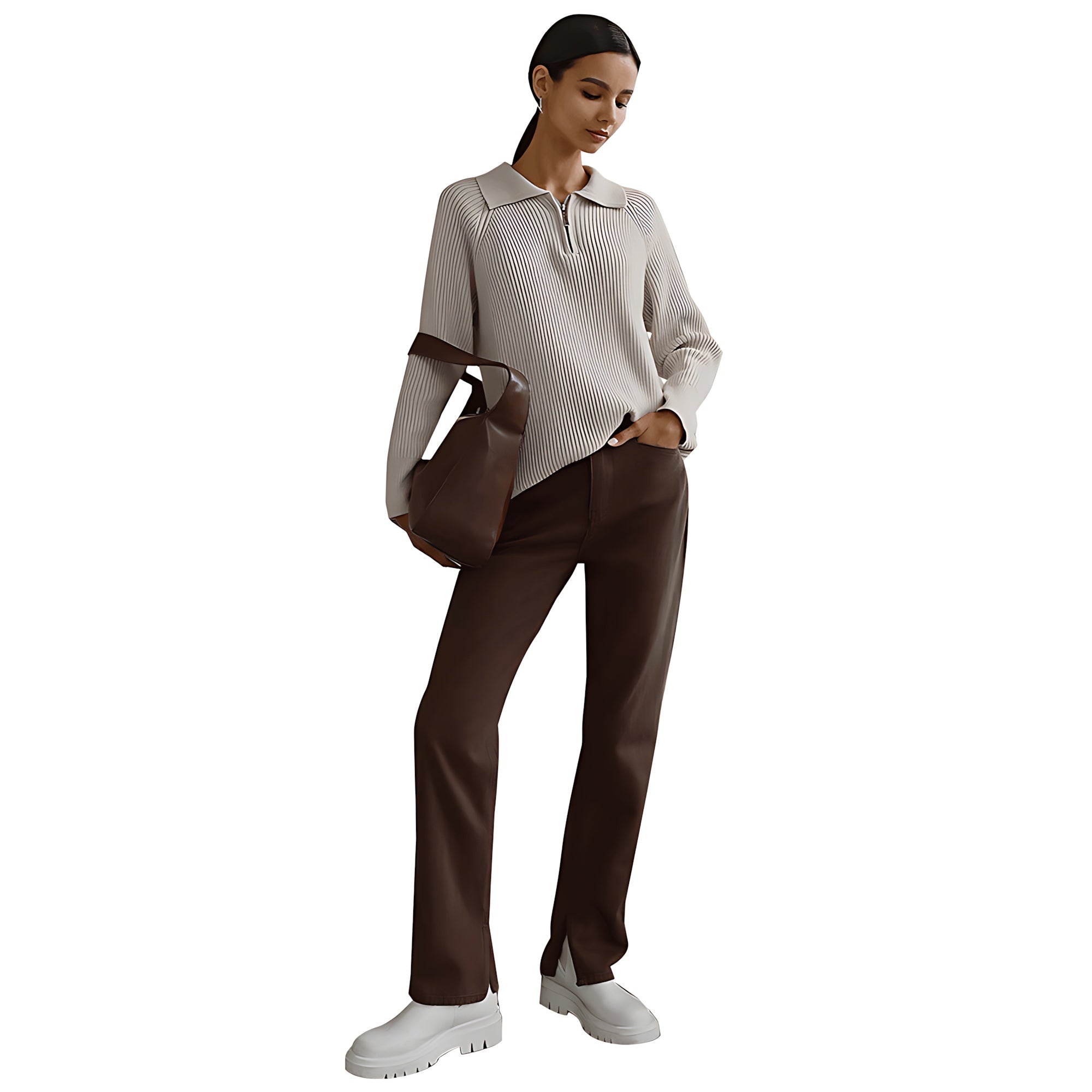 Eloise – Ribbed Half Zip Collared Sweater