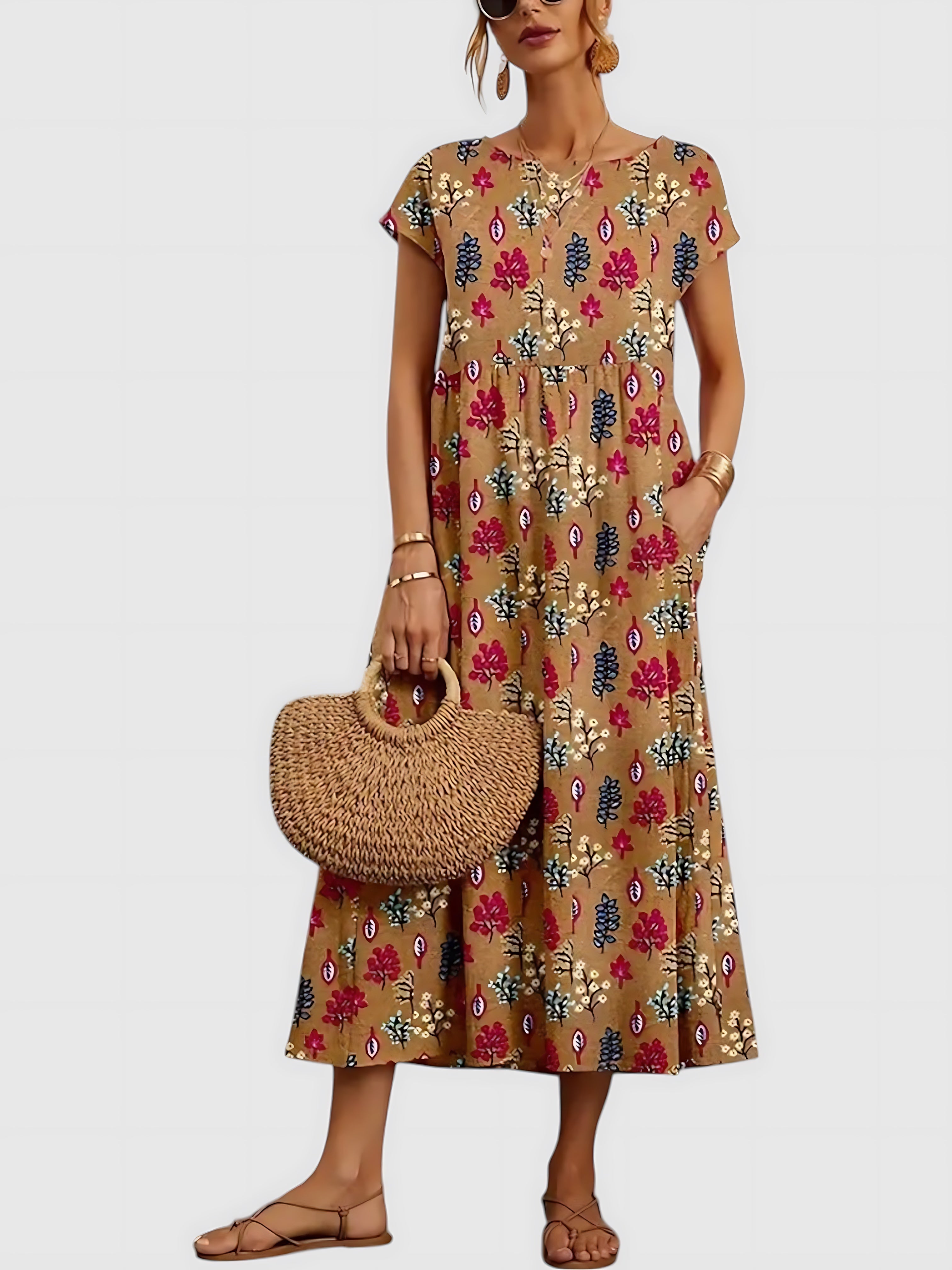 Eloise – Vintage Floral Print Smocked Maxi Dress
