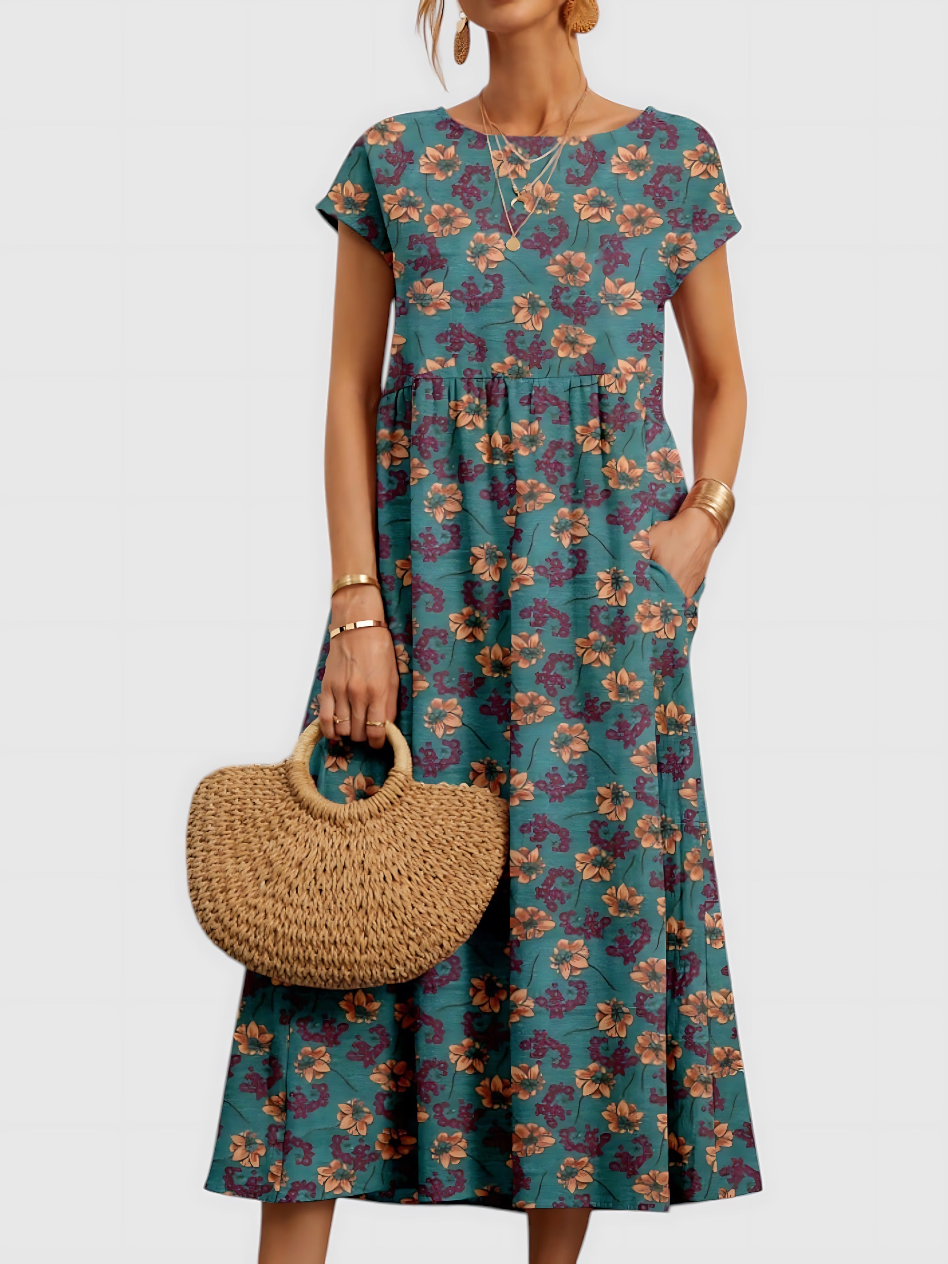 Eloise – Vintage Floral Print Smocked Maxi Dress
