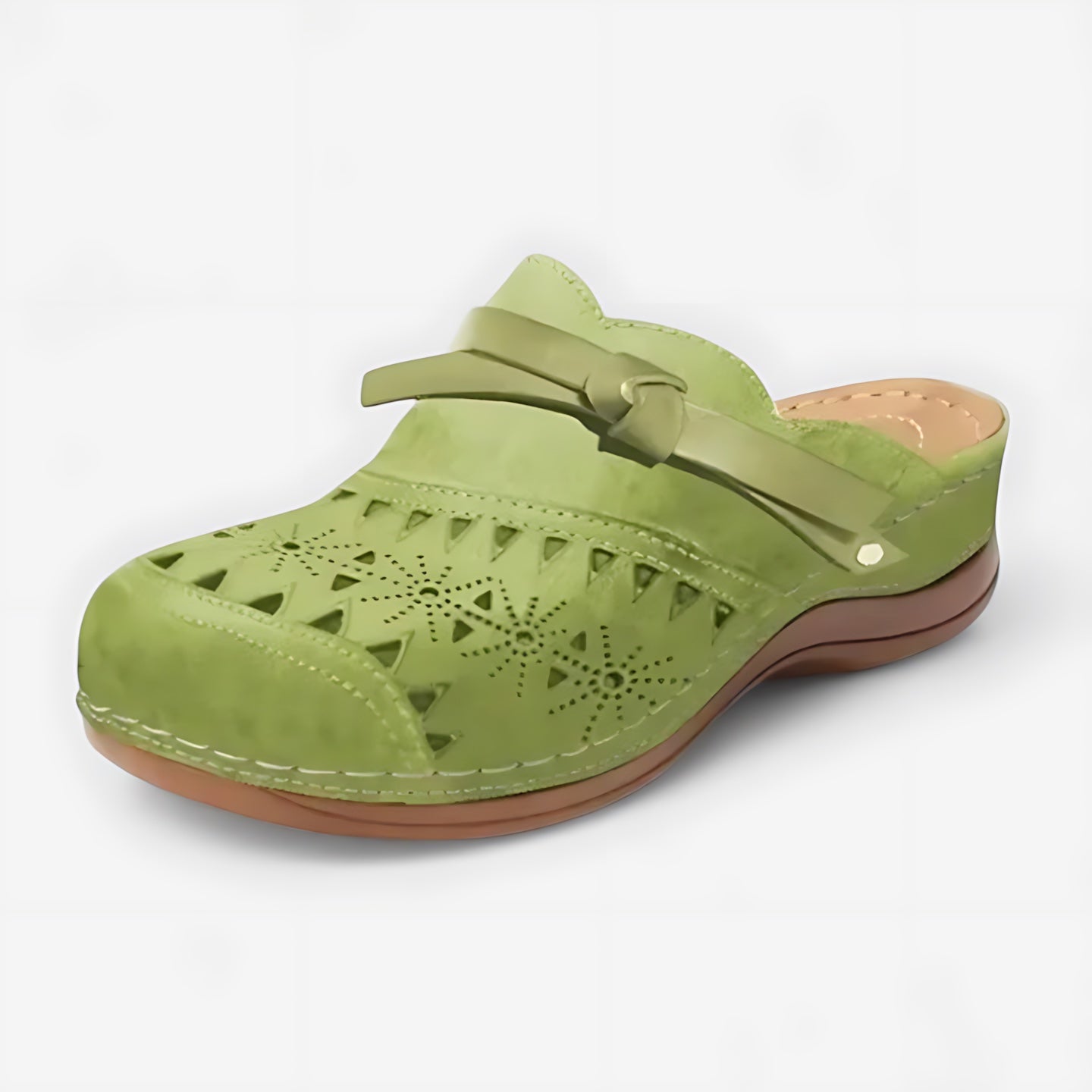 Emilia – Bow Perforated Closed Toe Mules