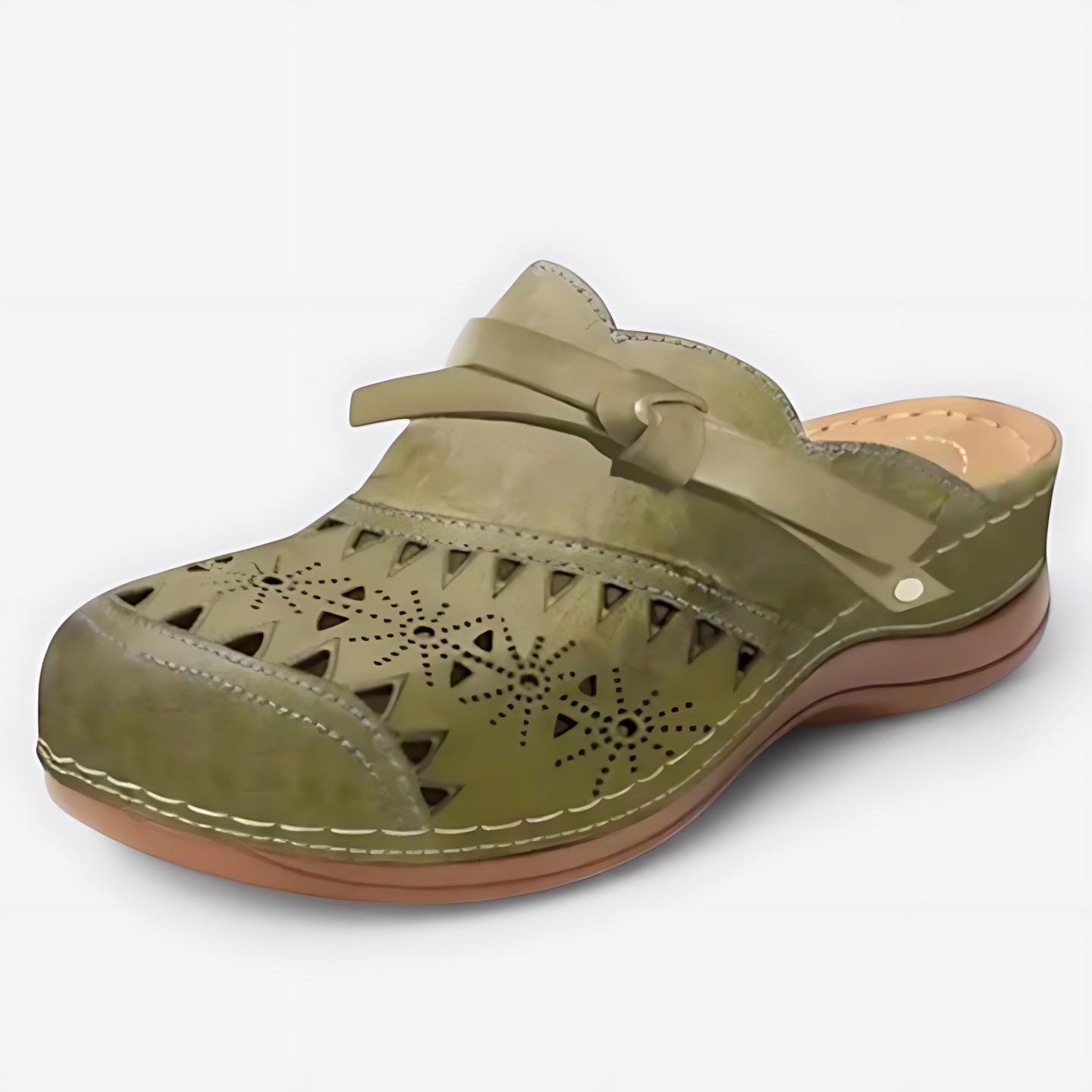 Emilia – Bow Perforated Closed Toe Mules