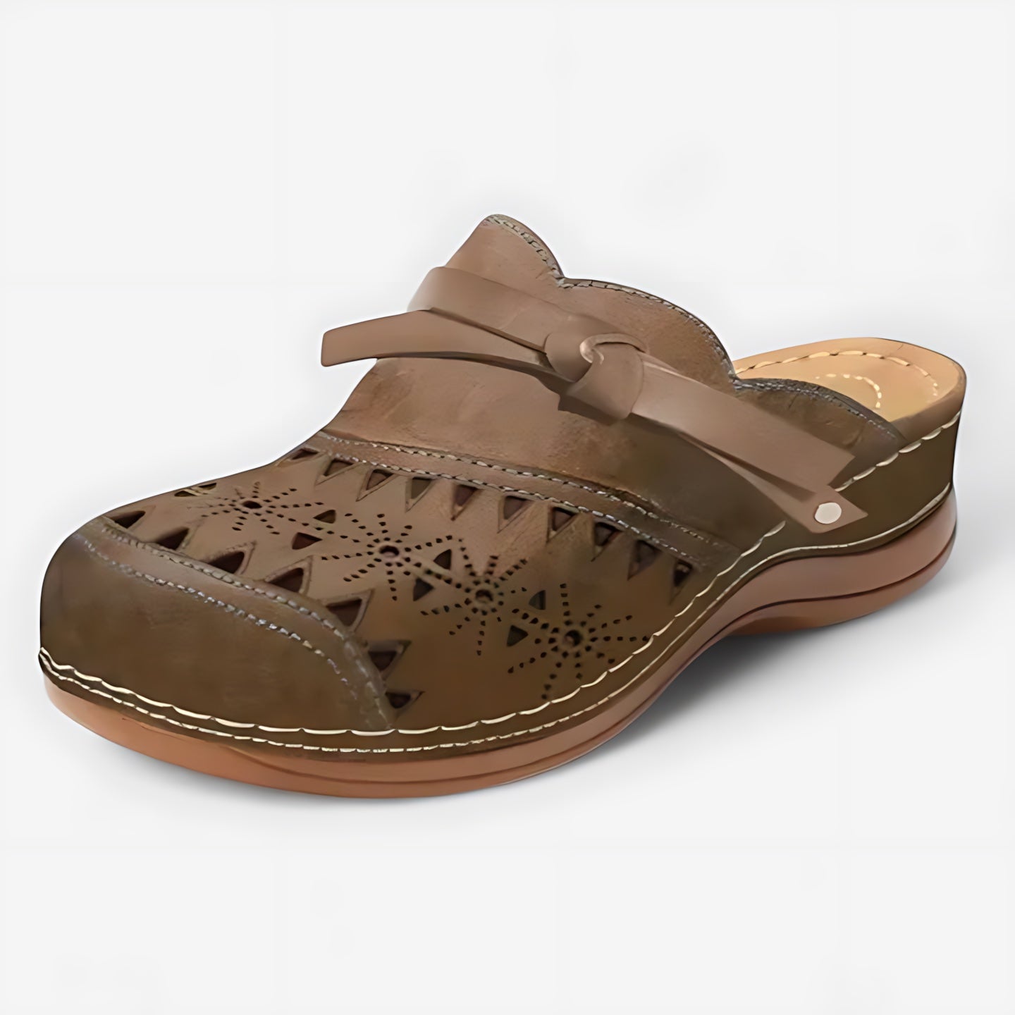 Emilia – Bow Perforated Closed Toe Mules