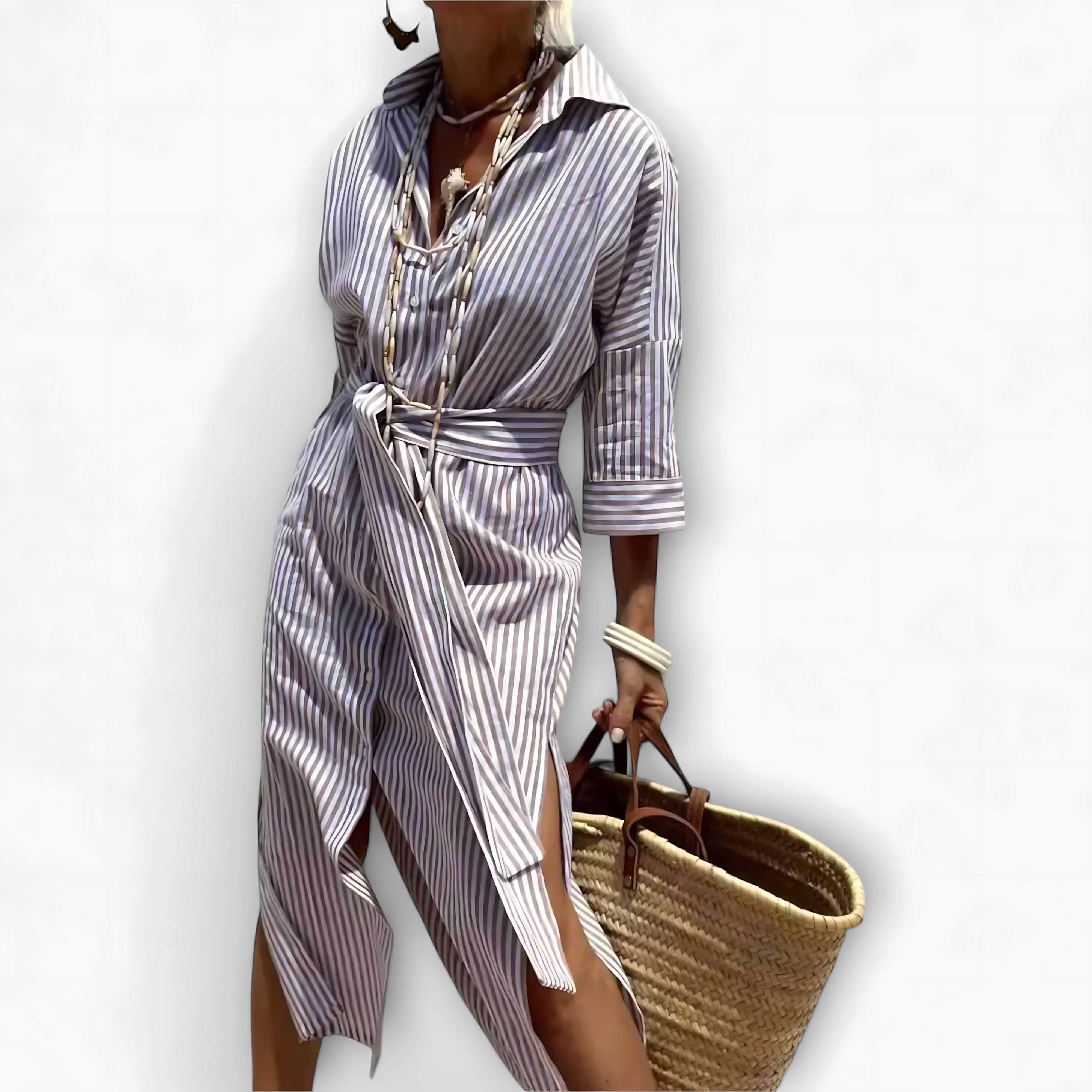 Emilia – Collared Long Sleeve Midi Shirt Dress