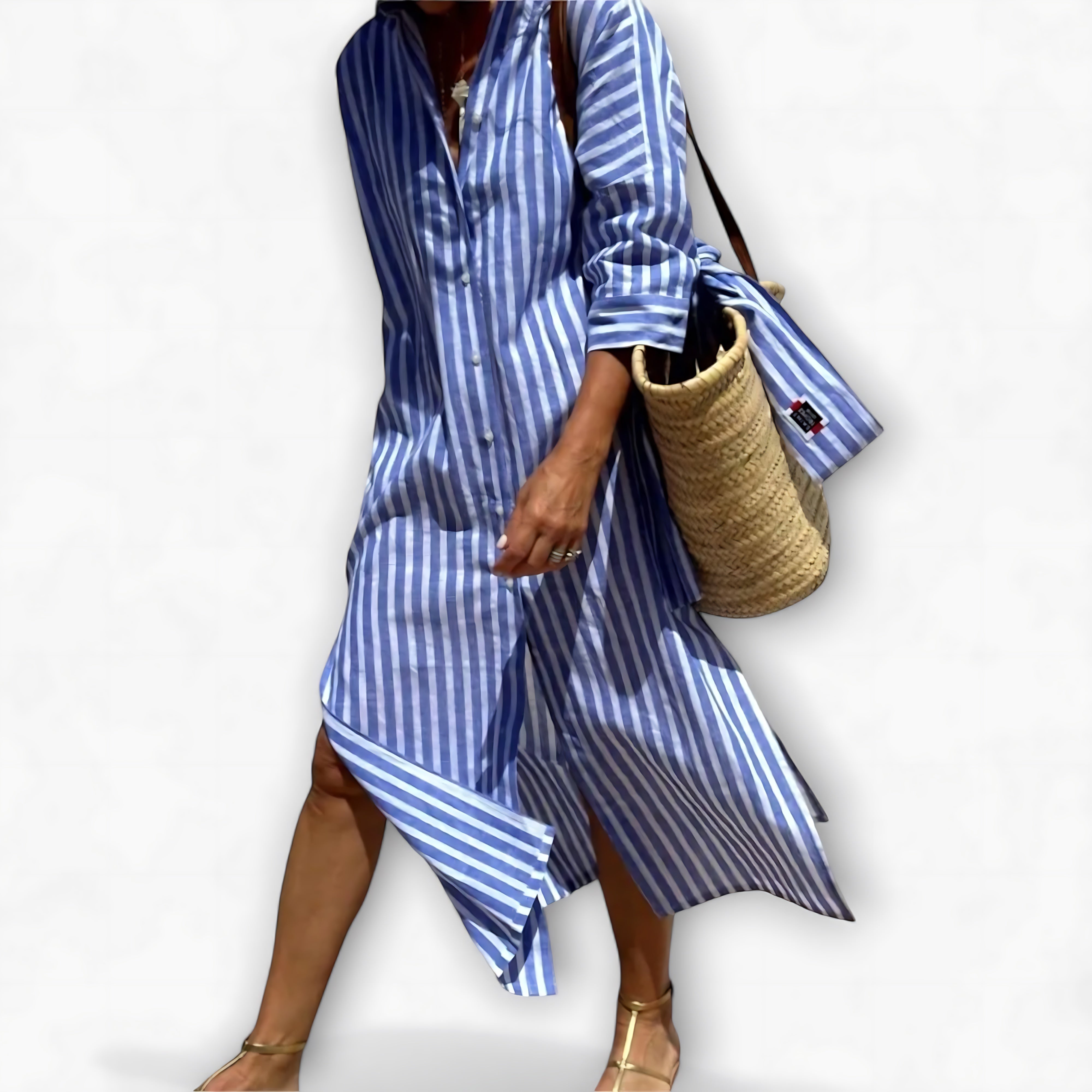 Emilia – Collared Long Sleeve Midi Shirt Dress