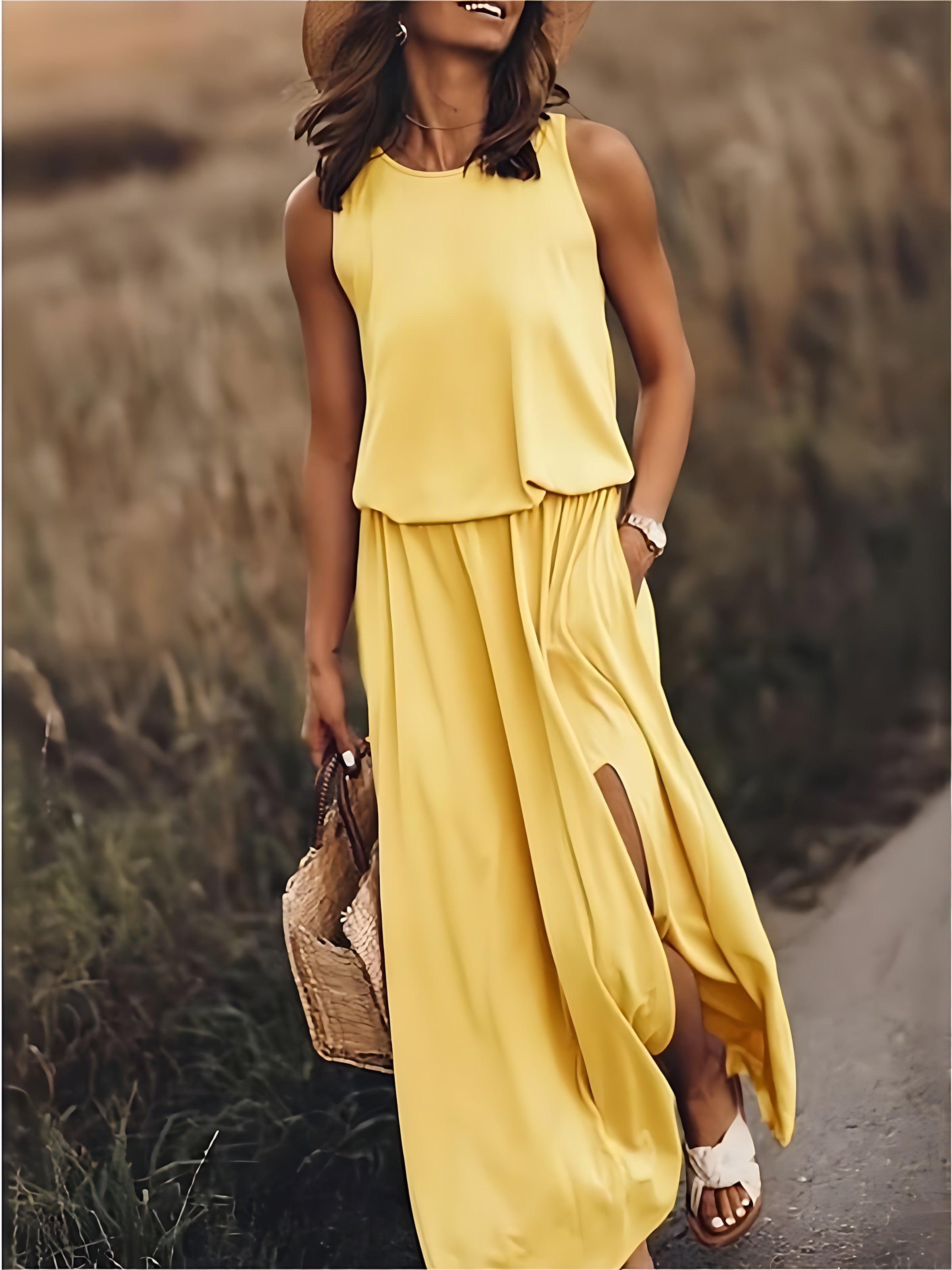 Emilia – Scoop Neck Blouson Summer Maxi Dress