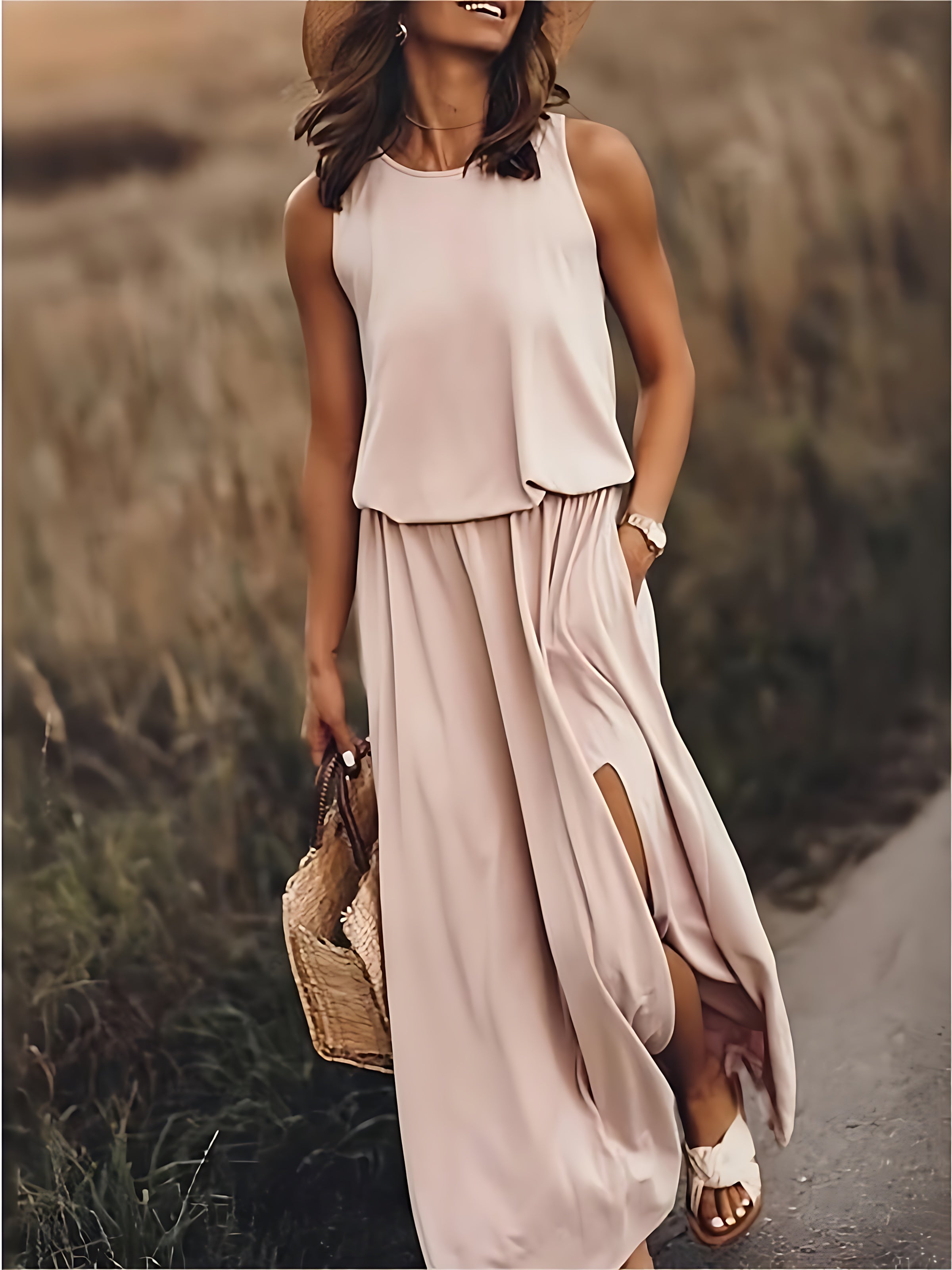 Emilia – Scoop Neck Blouson Summer Maxi Dress