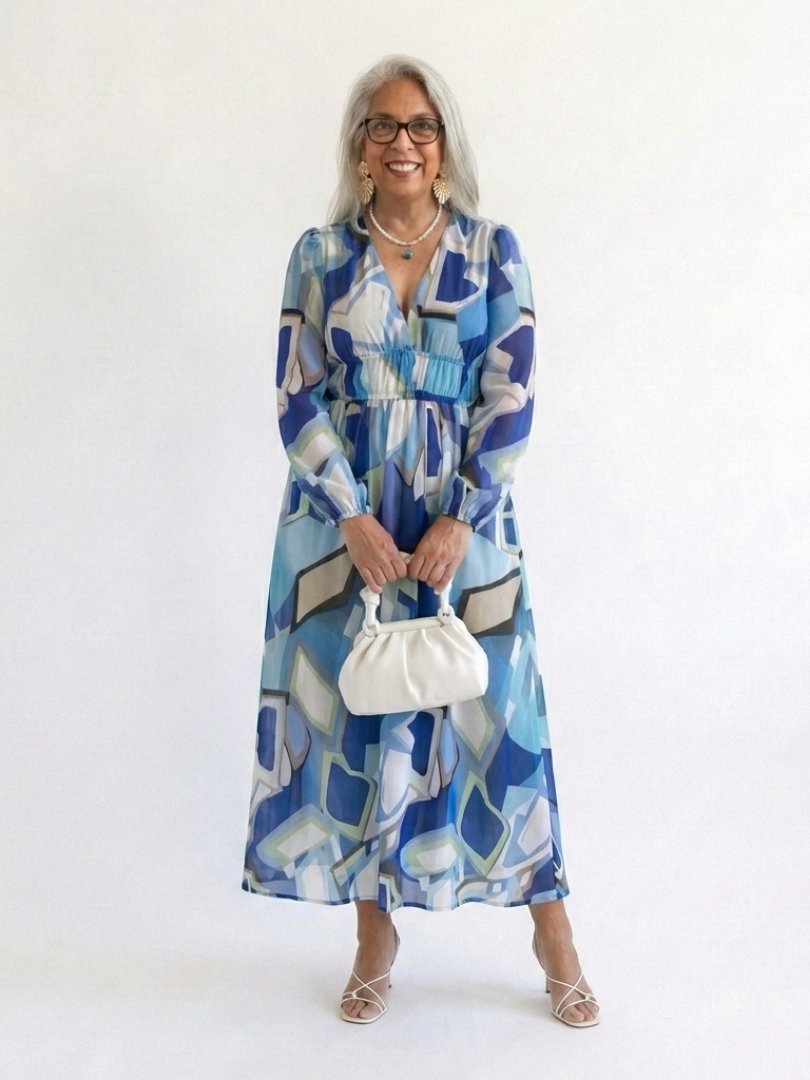 Maggie – Floral Print Long Sleeve Ruffle Maxi Dress