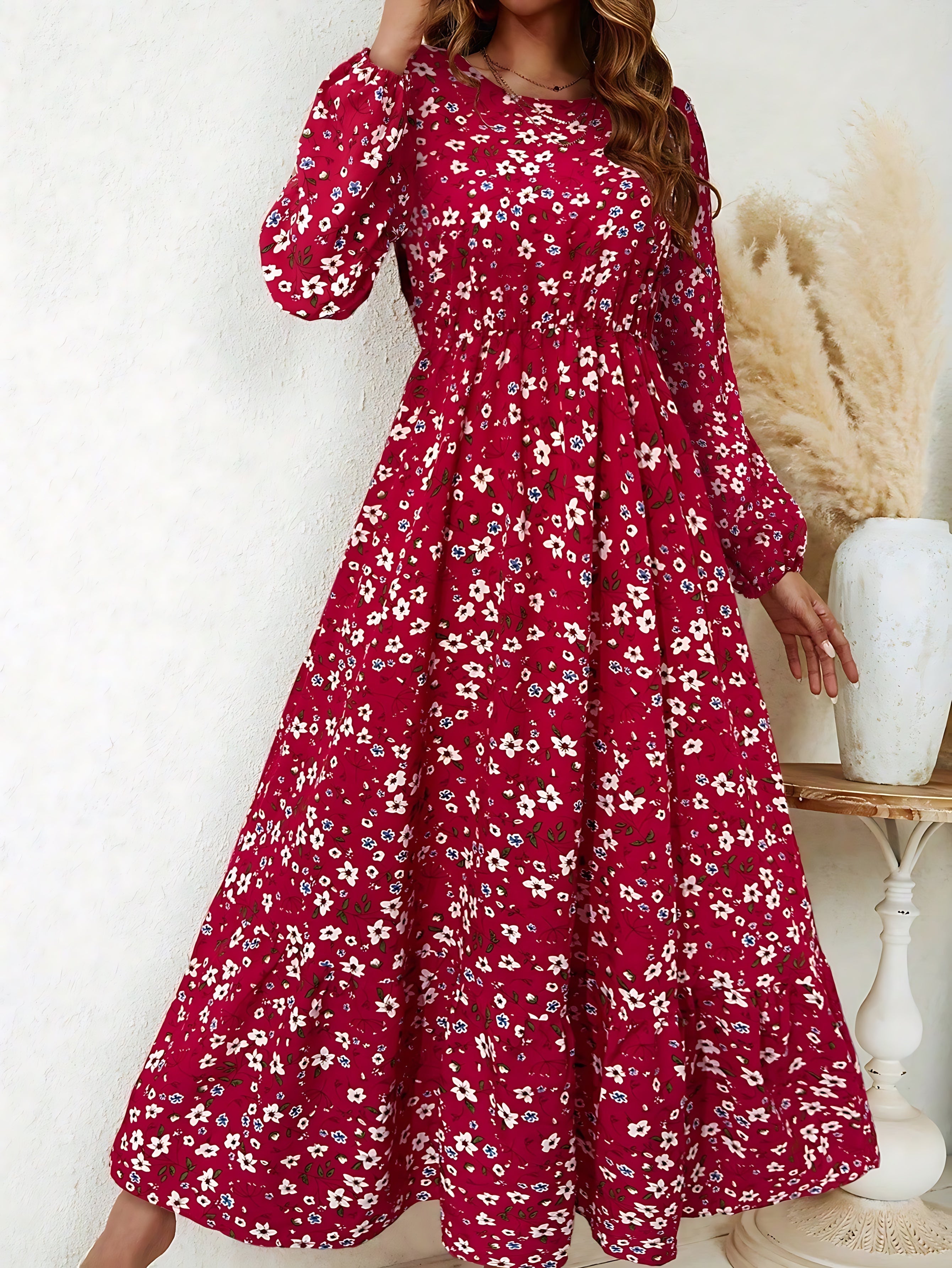 Emily – Floral Print Bishop Sleeve V Neck Maxi Dress