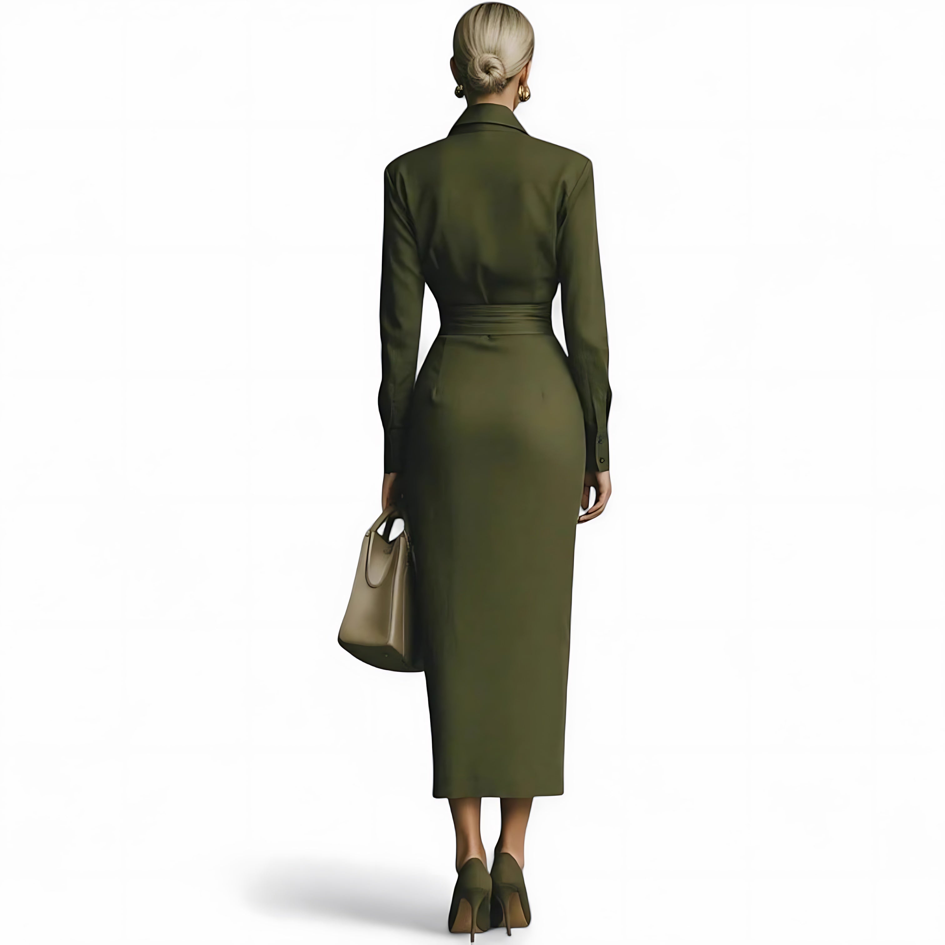 Emily – Long Sleeve Collared Wrap Midi Dress