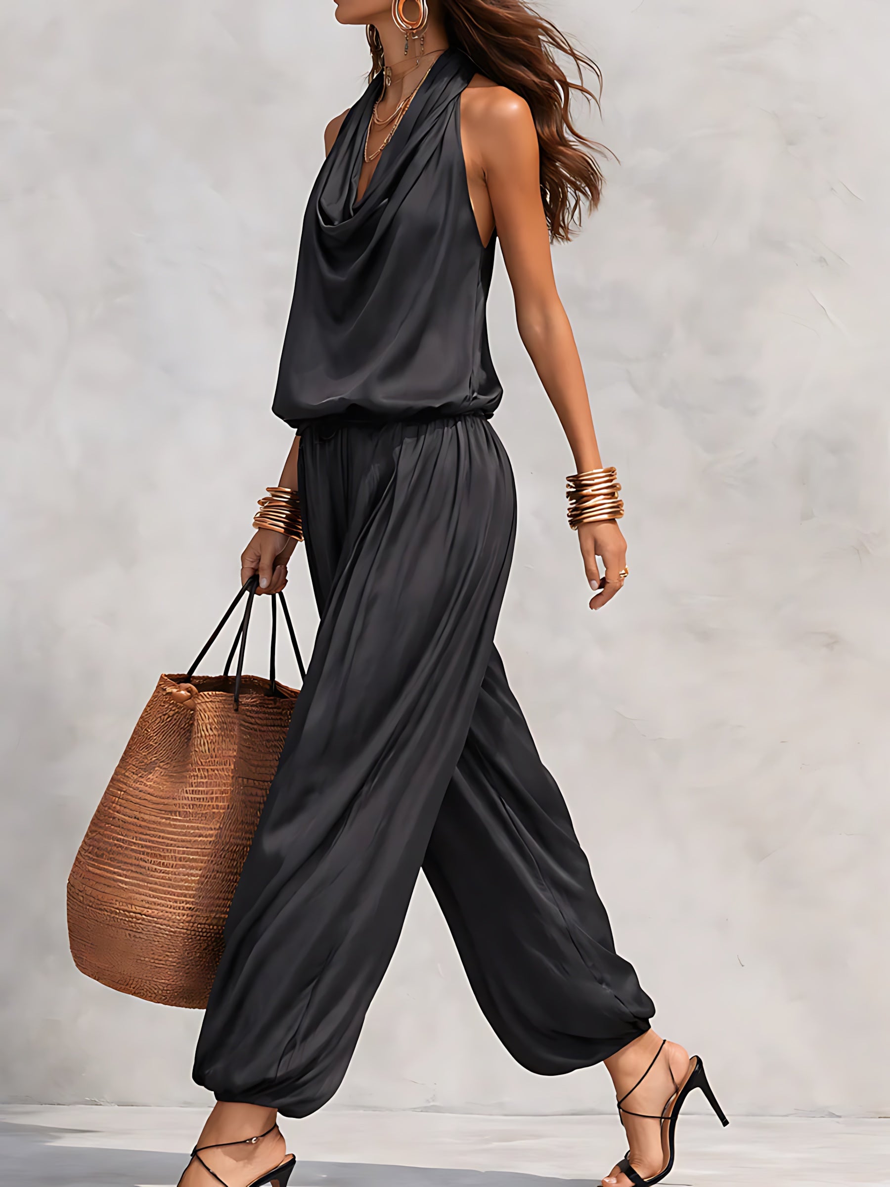 Emma – Cowl Neck Halter Top and Harem Pants Set