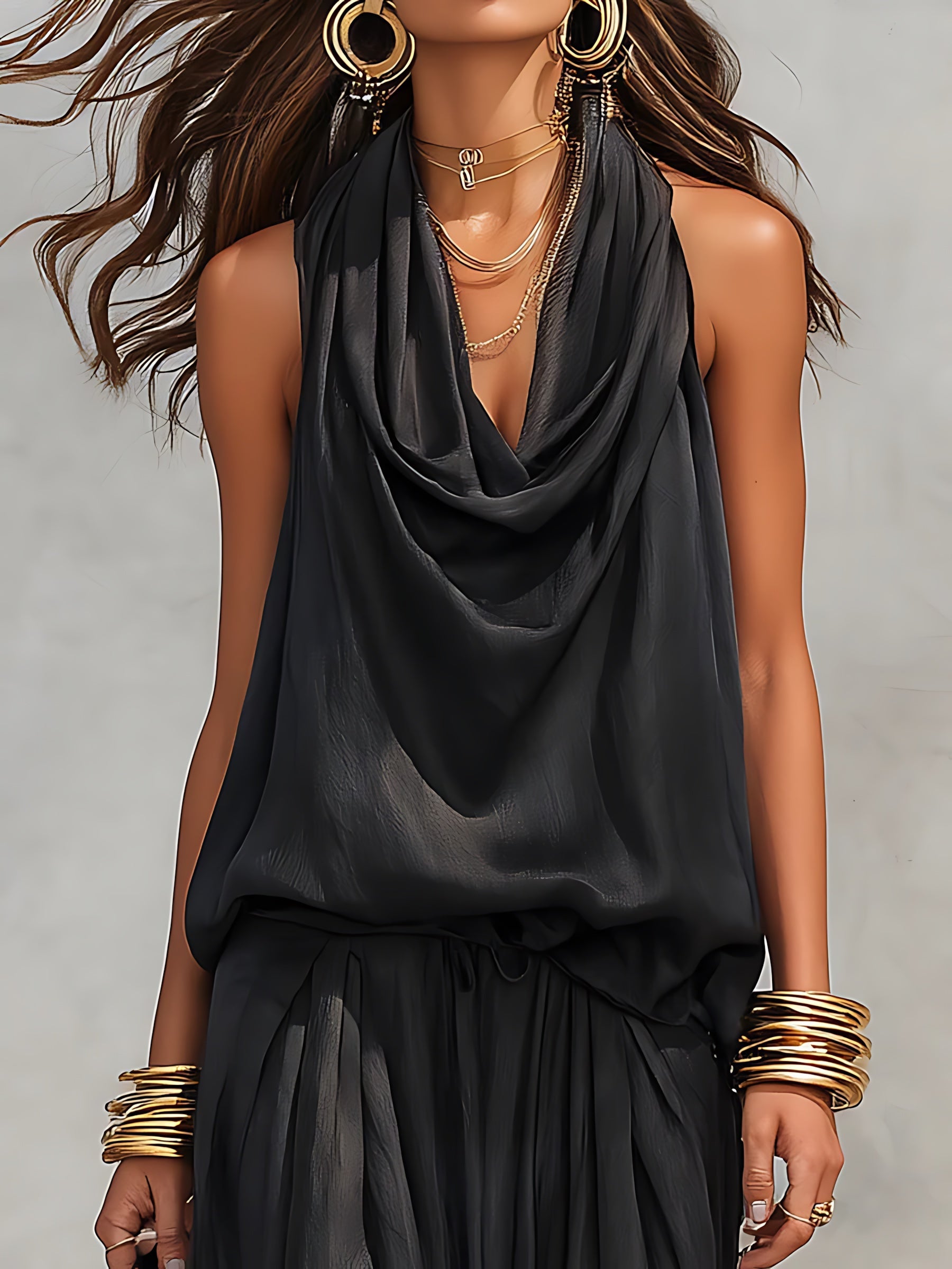 Emma – Cowl Neck Halter Top and Harem Pants Set
