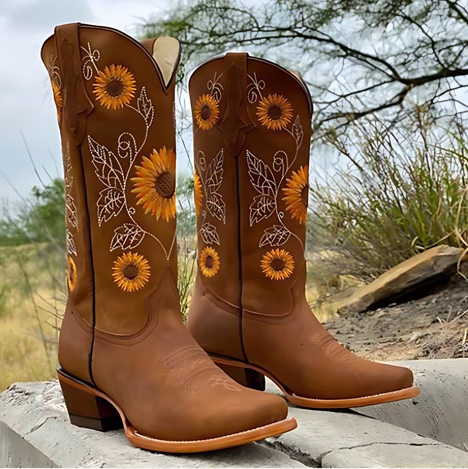 Emma – Sunflower Embroidered Cowboy Boots