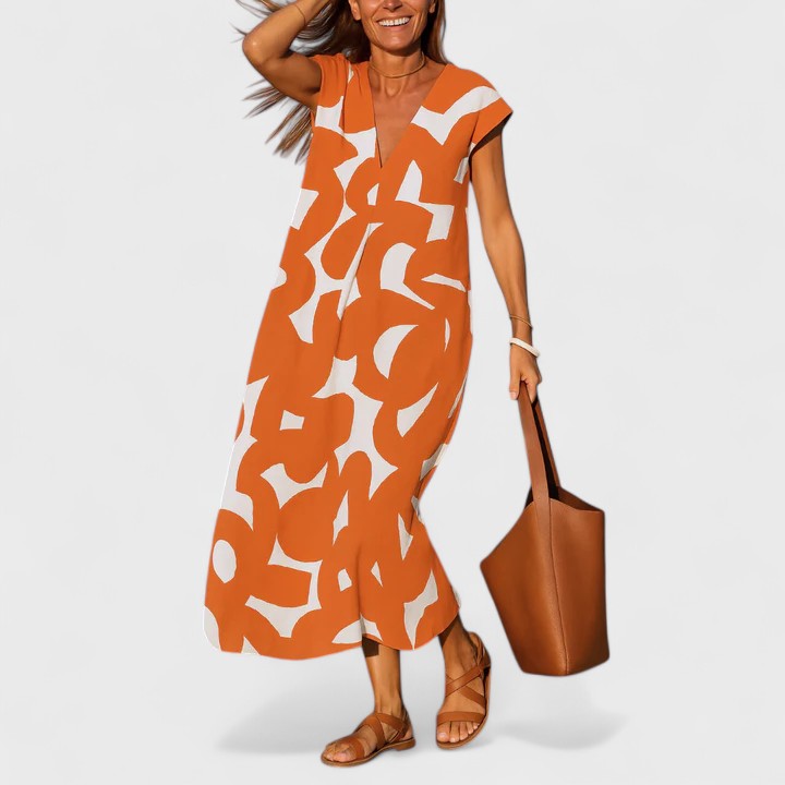 Juniper – Abstract Print V Neck Flowy Maxi Dress