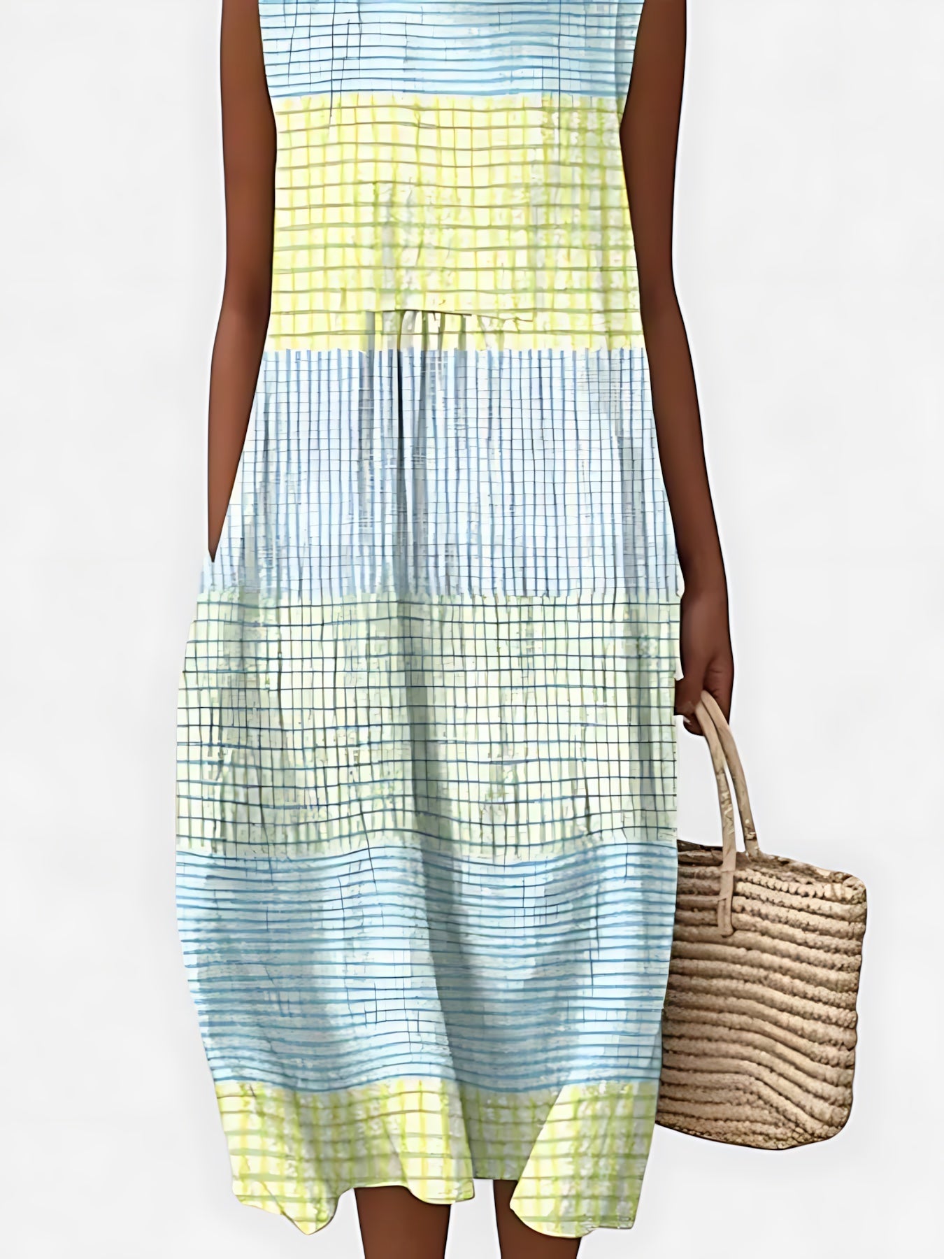 Estella – Striped Round Neck Summer Midi Dress