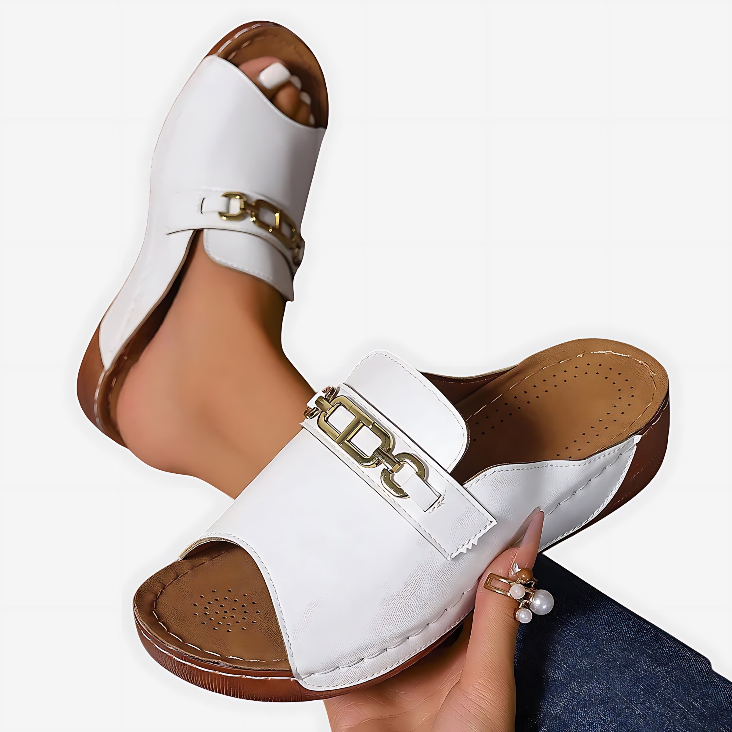 Esther – Chain Slingback Flat Sandals