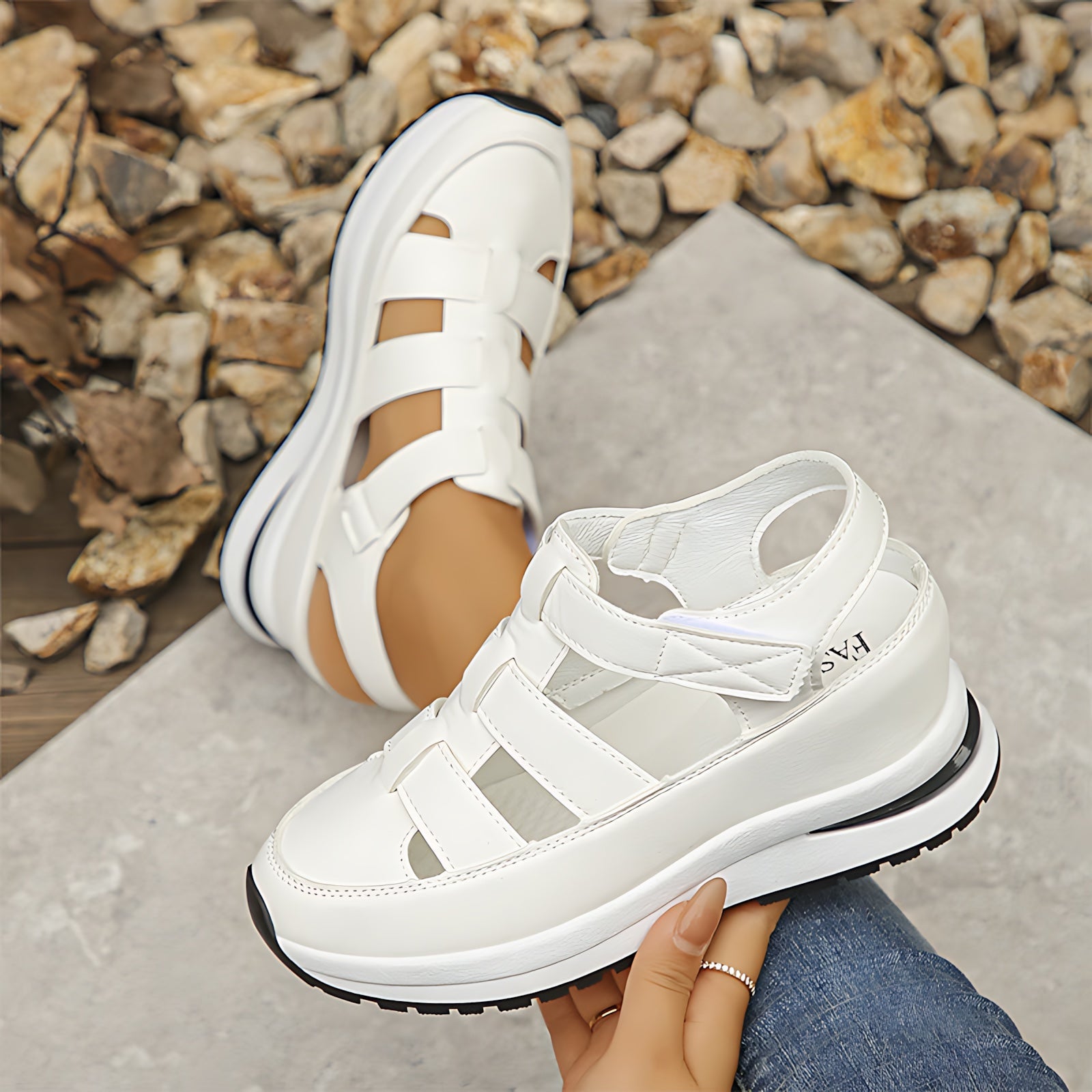 Esther – Closed Toe Cutout Wedge Sandals