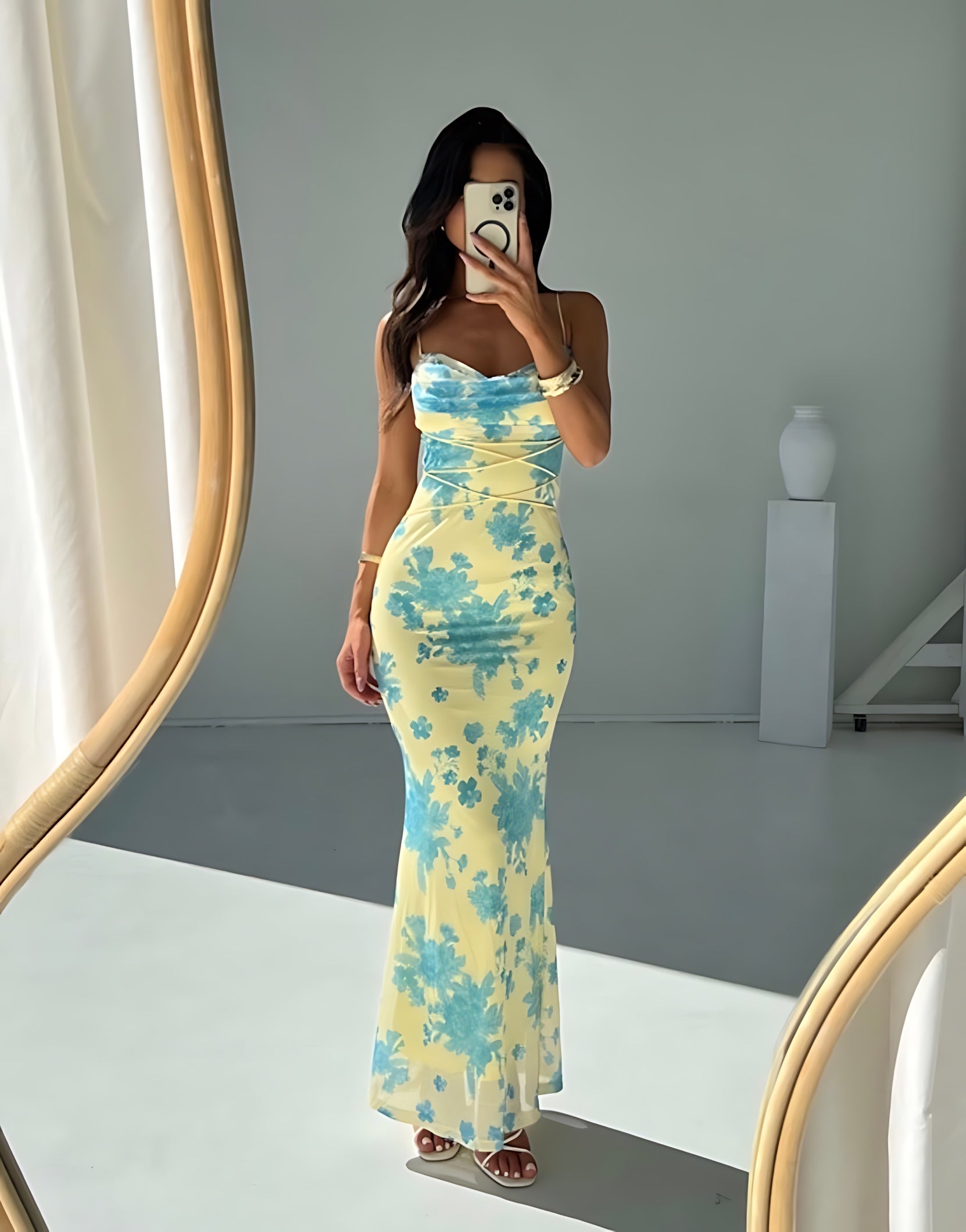 Esther – Floral Bodycon Wedding Guest Maxi Dress