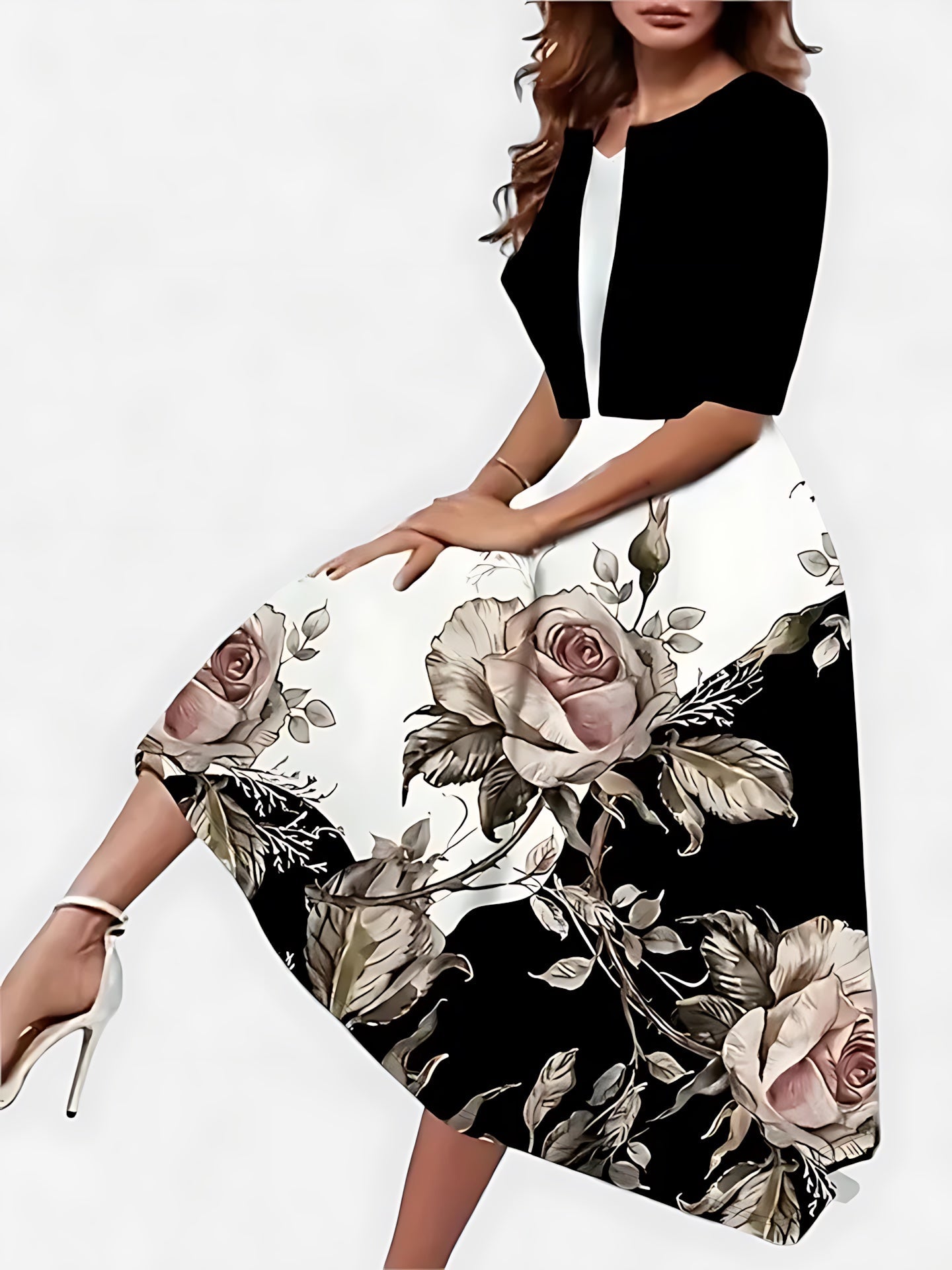 Esther – Floral Midi Dress And Jacket Set
