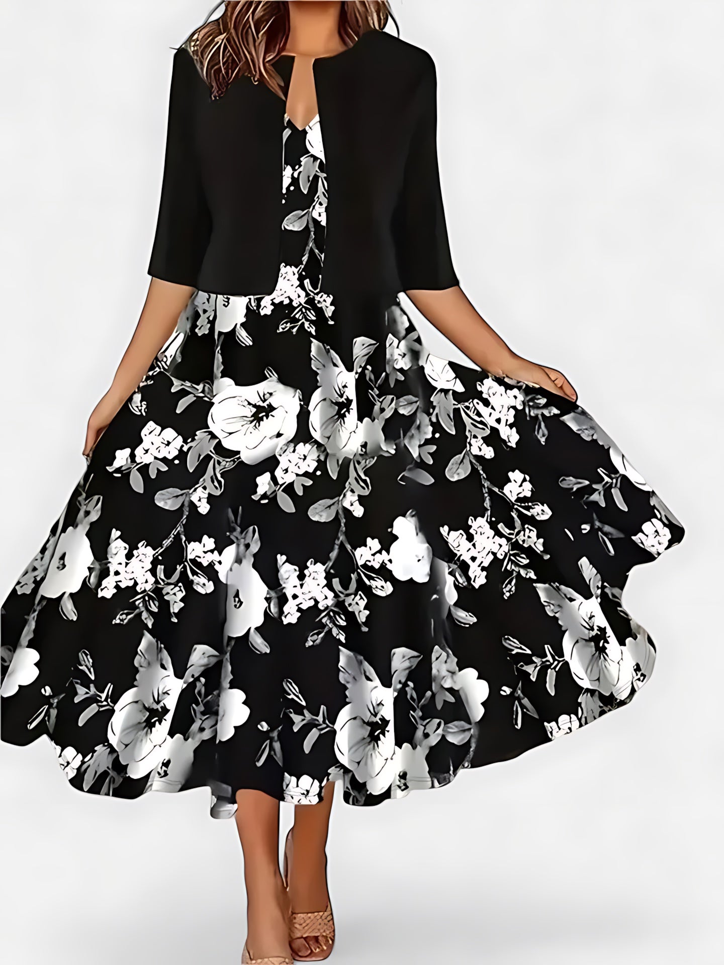 Esther – Floral Midi Dress And Jacket Set