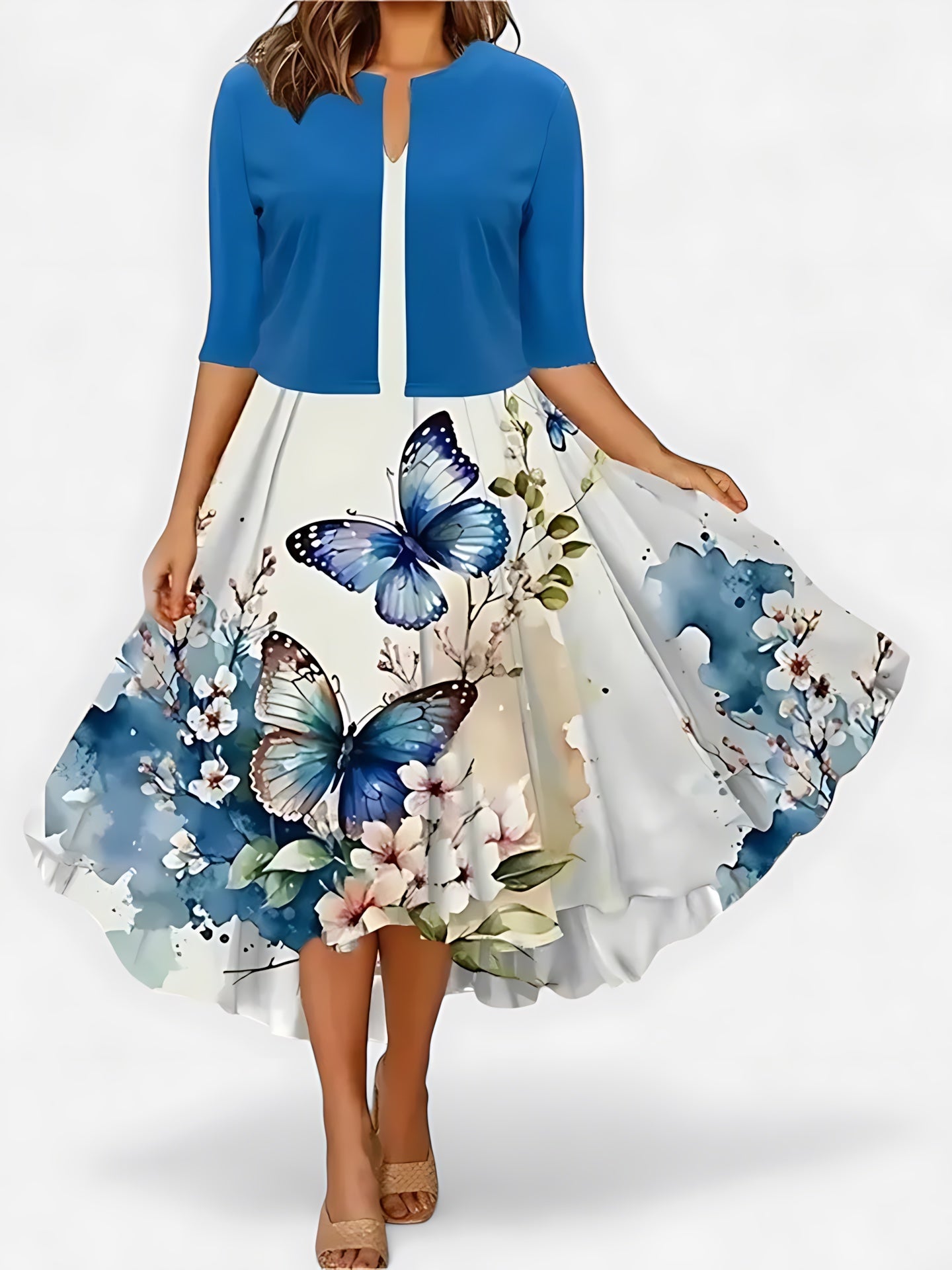 Esther – Floral Midi Dress And Jacket Set