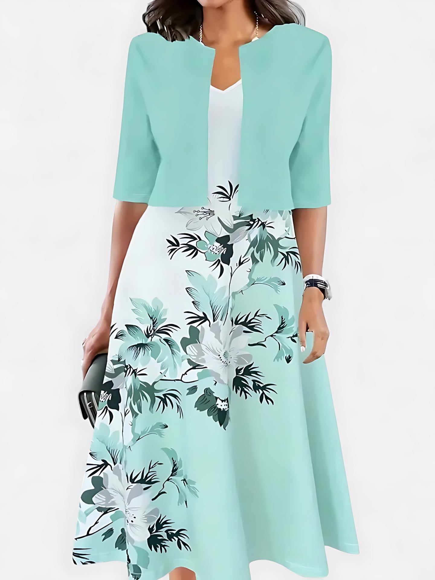 Esther – Floral Midi Dress And Jacket Set