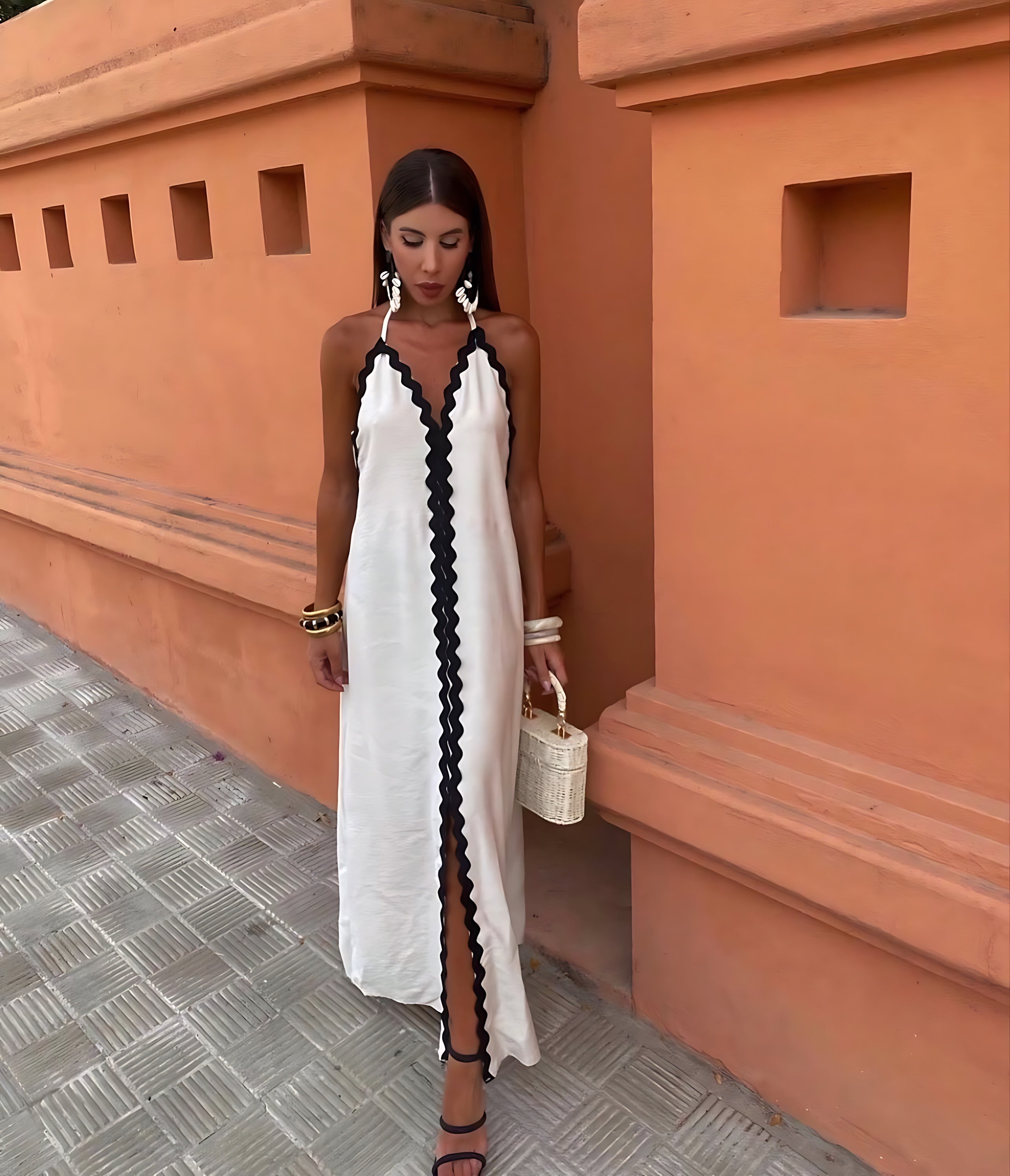 Esther – V Neck Side Slit Vacation Maxi Dress