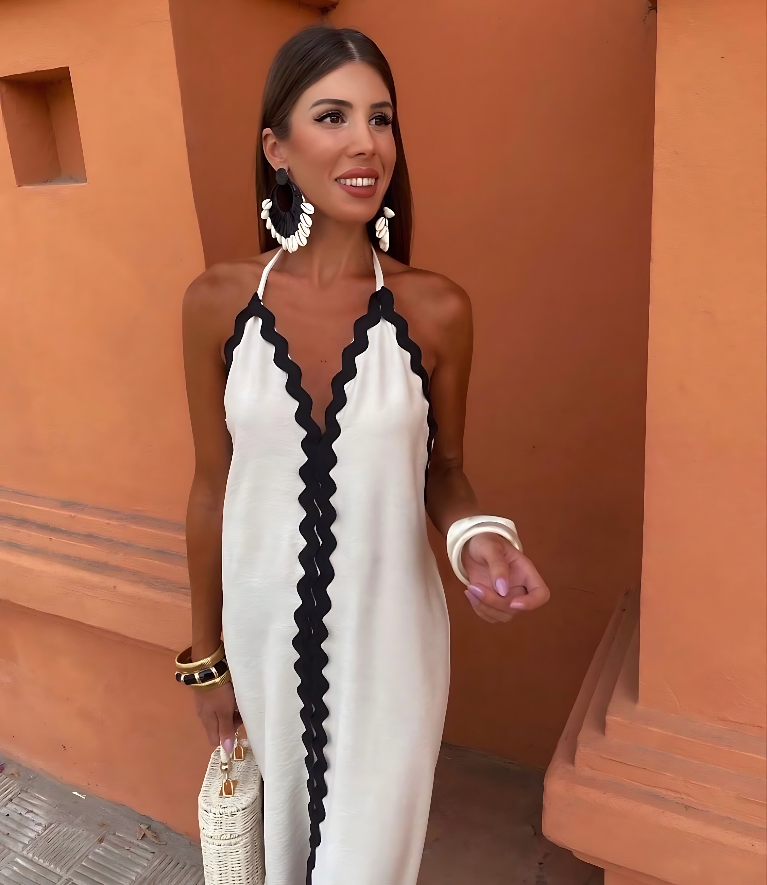 Esther – V Neck Side Slit Vacation Maxi Dress