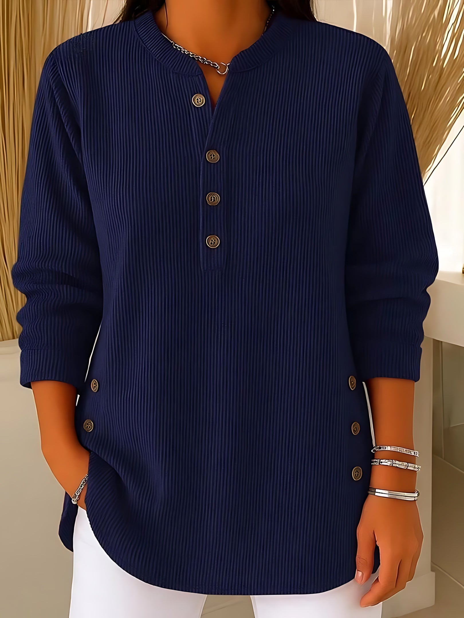 Eva – Button Front Henley Knit Top