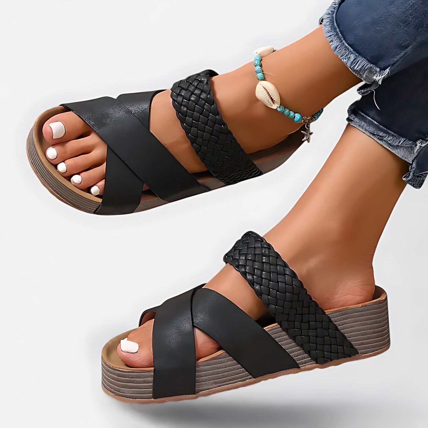 Eva – Cork Crisscross Slide Sandals