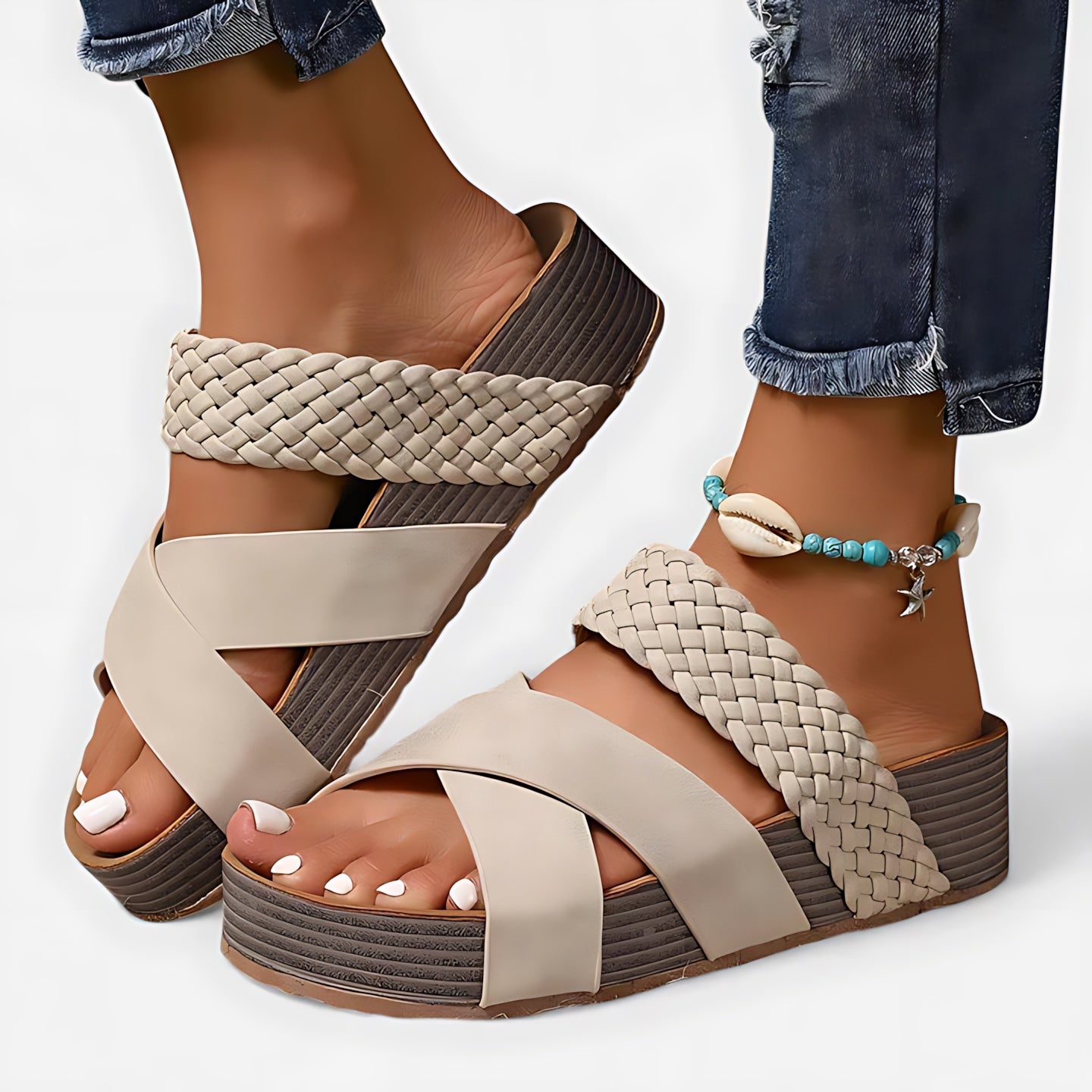 Eva – Cork Crisscross Slide Sandals