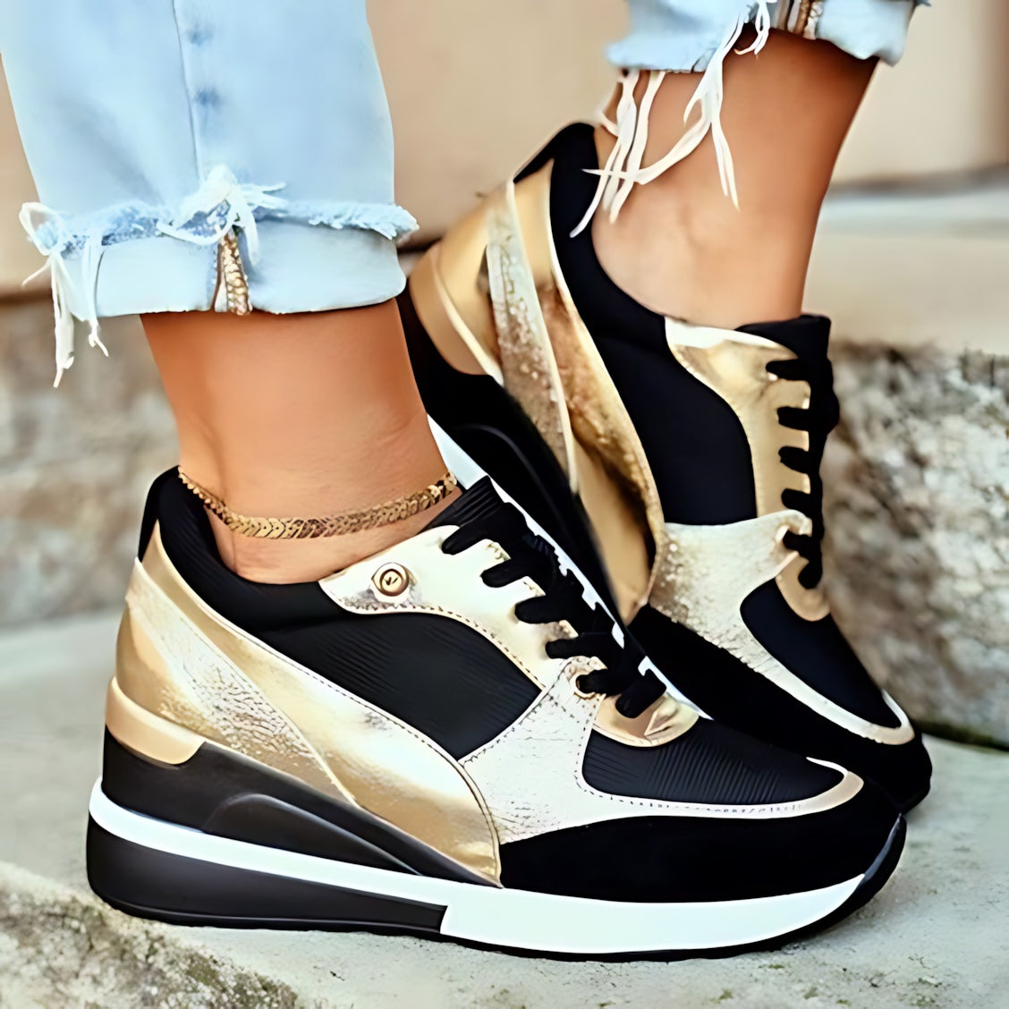 Eva – Lace Up Hidden Wedge Walking Sneakers