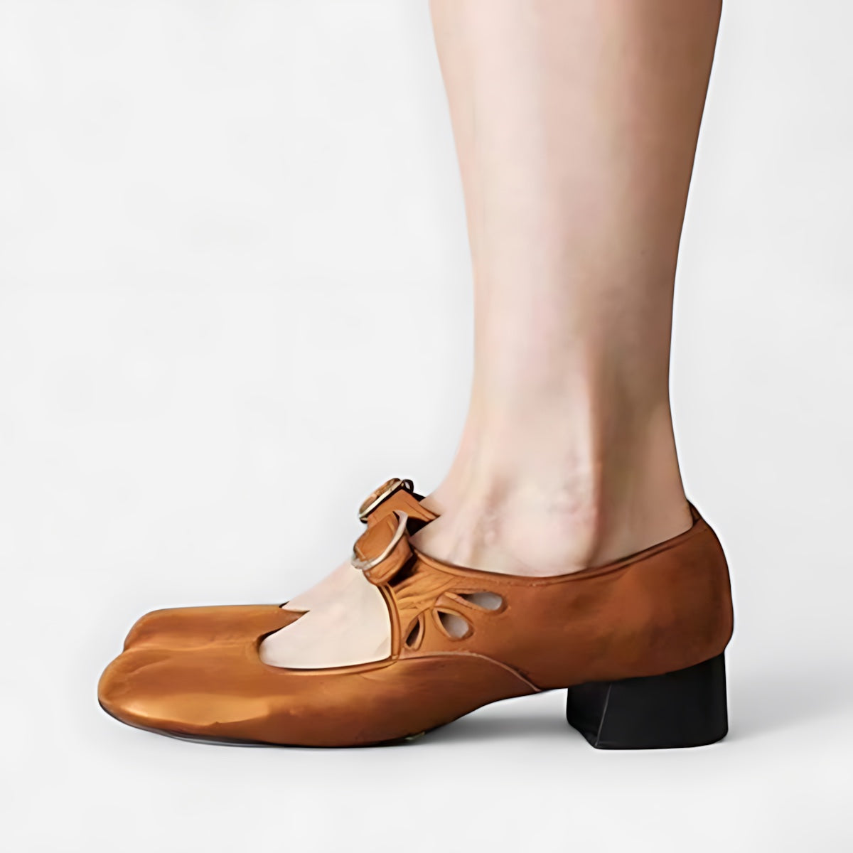 Eva – Leather Round Toe Mary Jane Flats