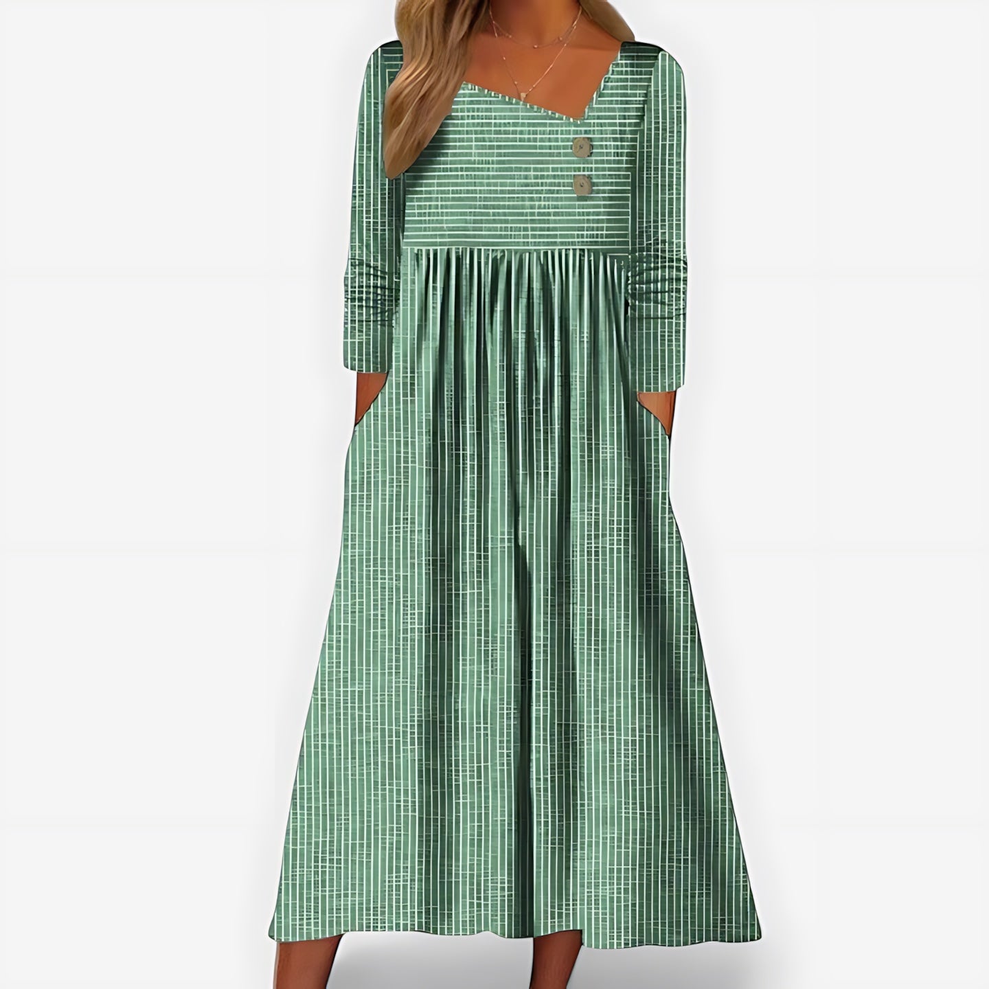 Eva – Long Sleeve Empire Waist Midi Dress