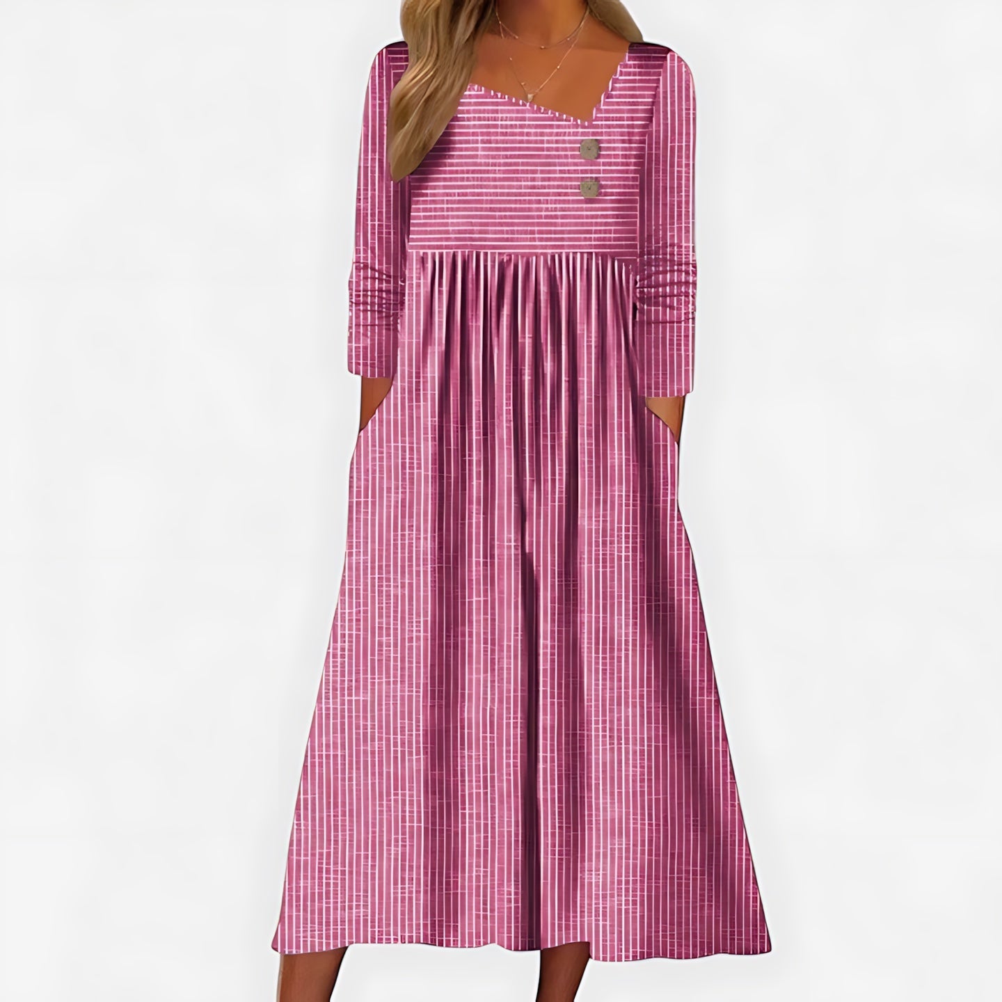 Eva – Long Sleeve Empire Waist Midi Dress