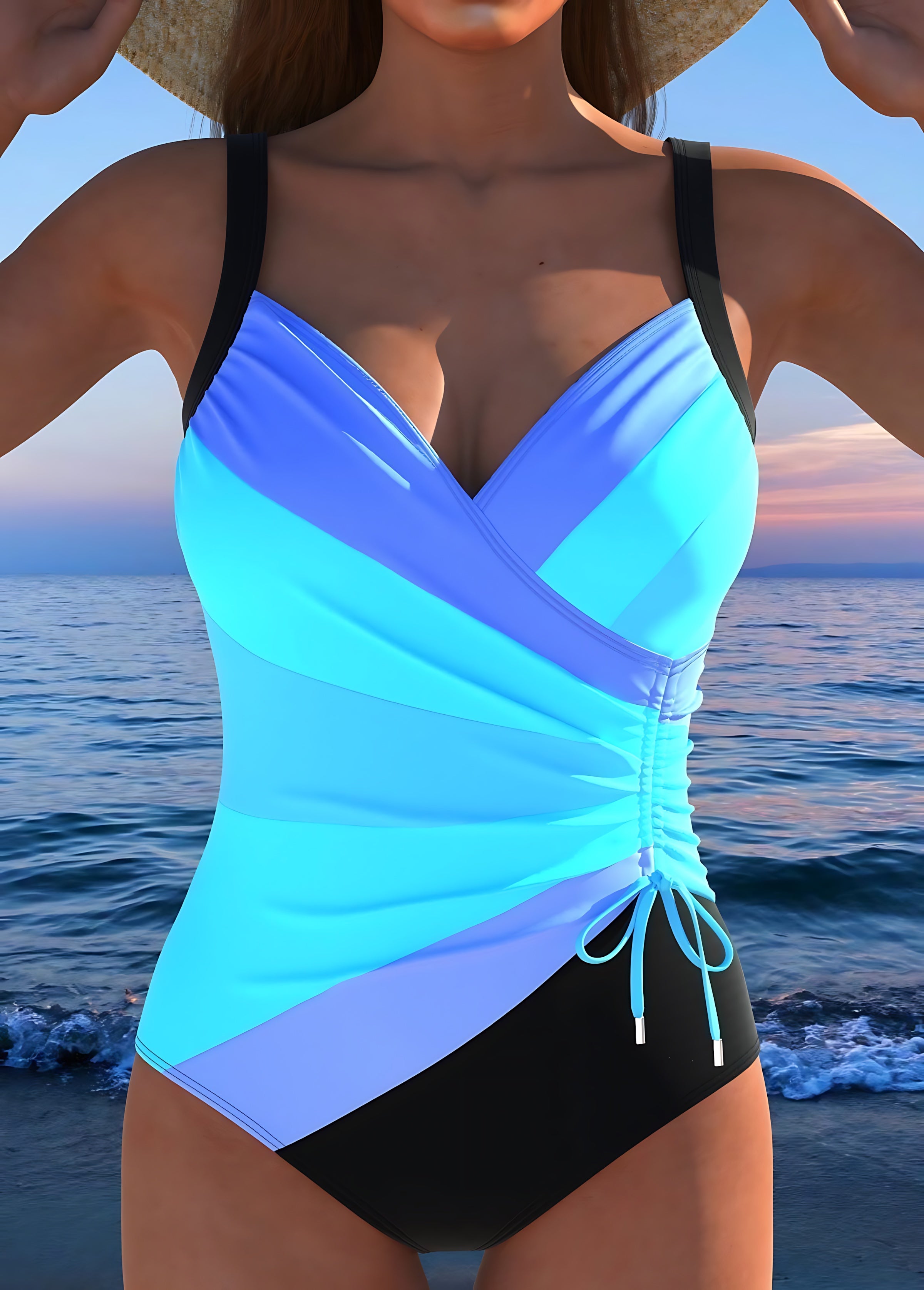 Eva – Striped Wrap Front One Piece Swimsuit