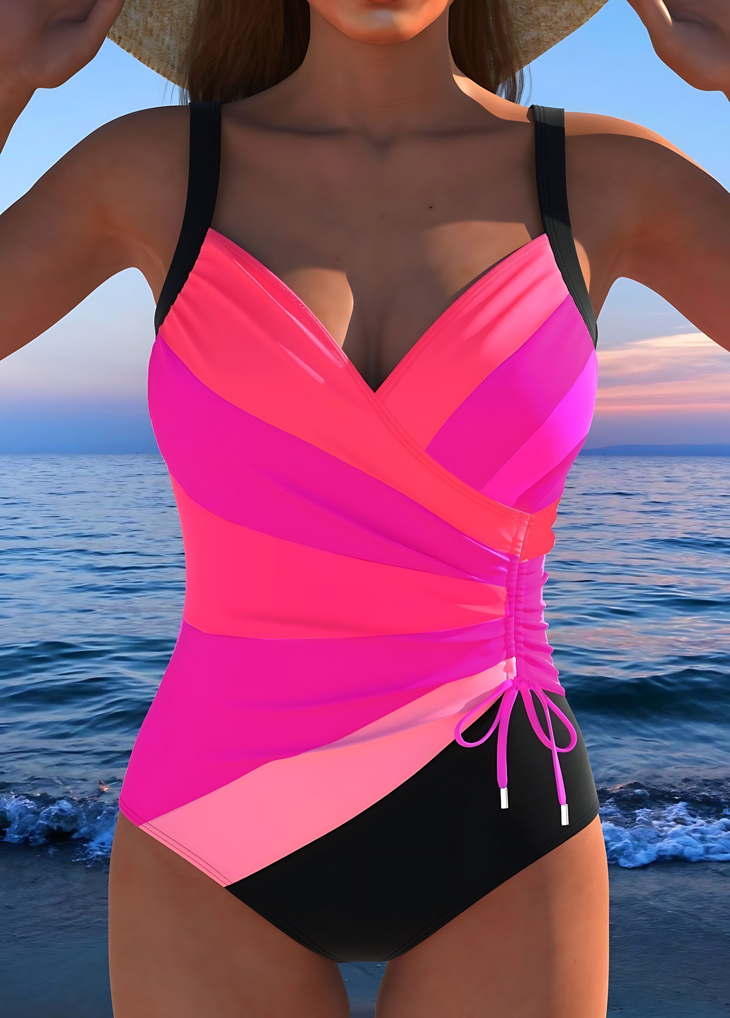 Eva – Striped Wrap Front One Piece Swimsuit
