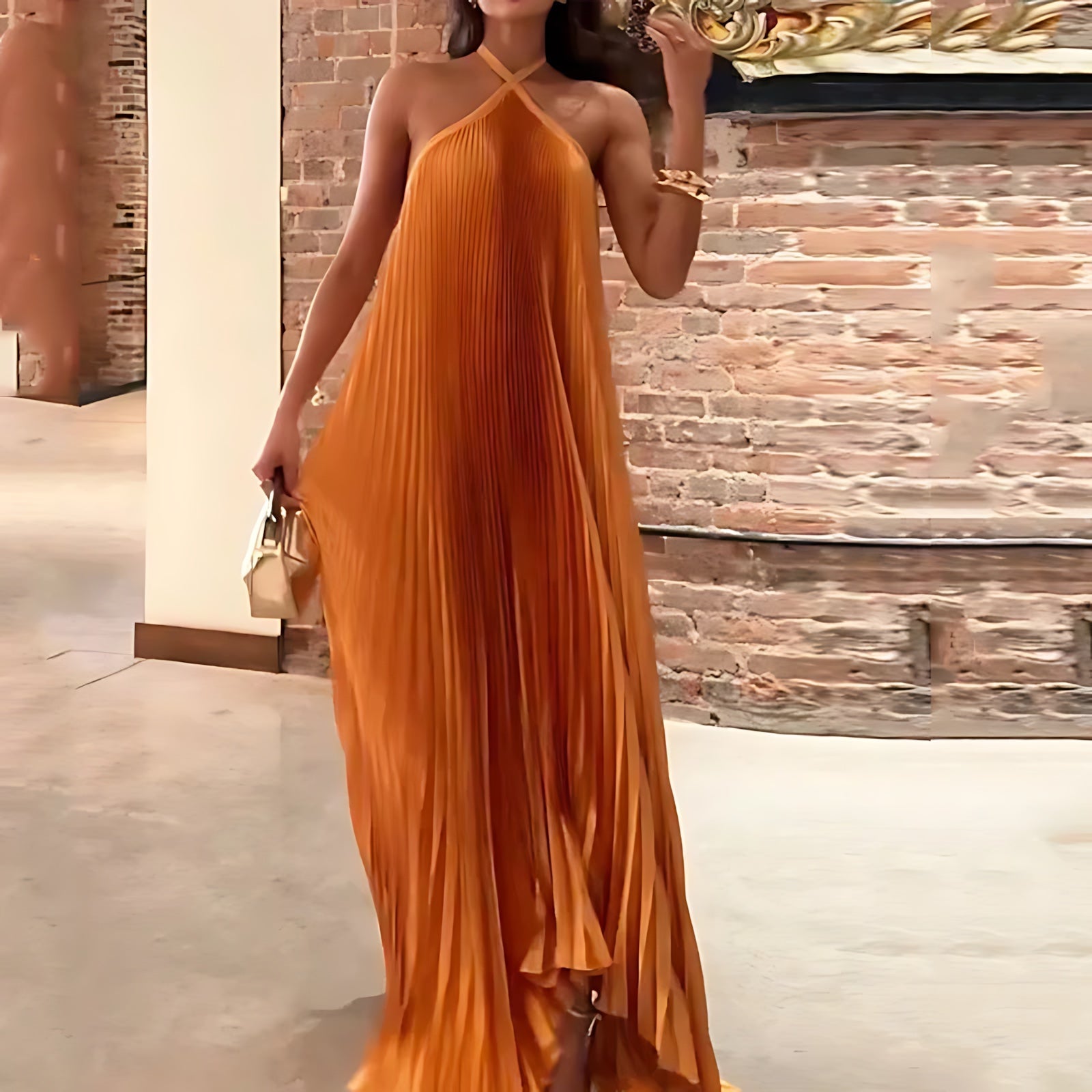Evangeline – Pleated Halter Neck Wedding Guest Maxi Dress