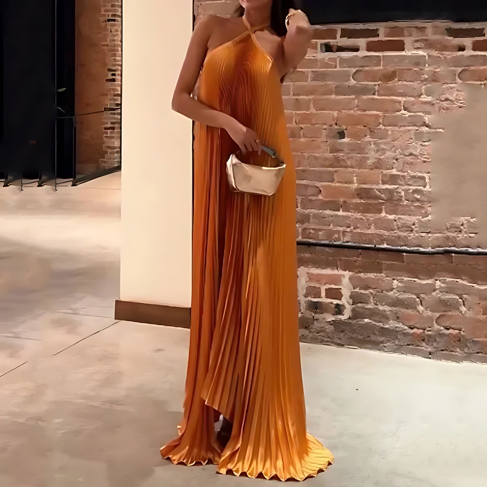 Evangeline – Pleated Halter Neck Wedding Guest Maxi Dress