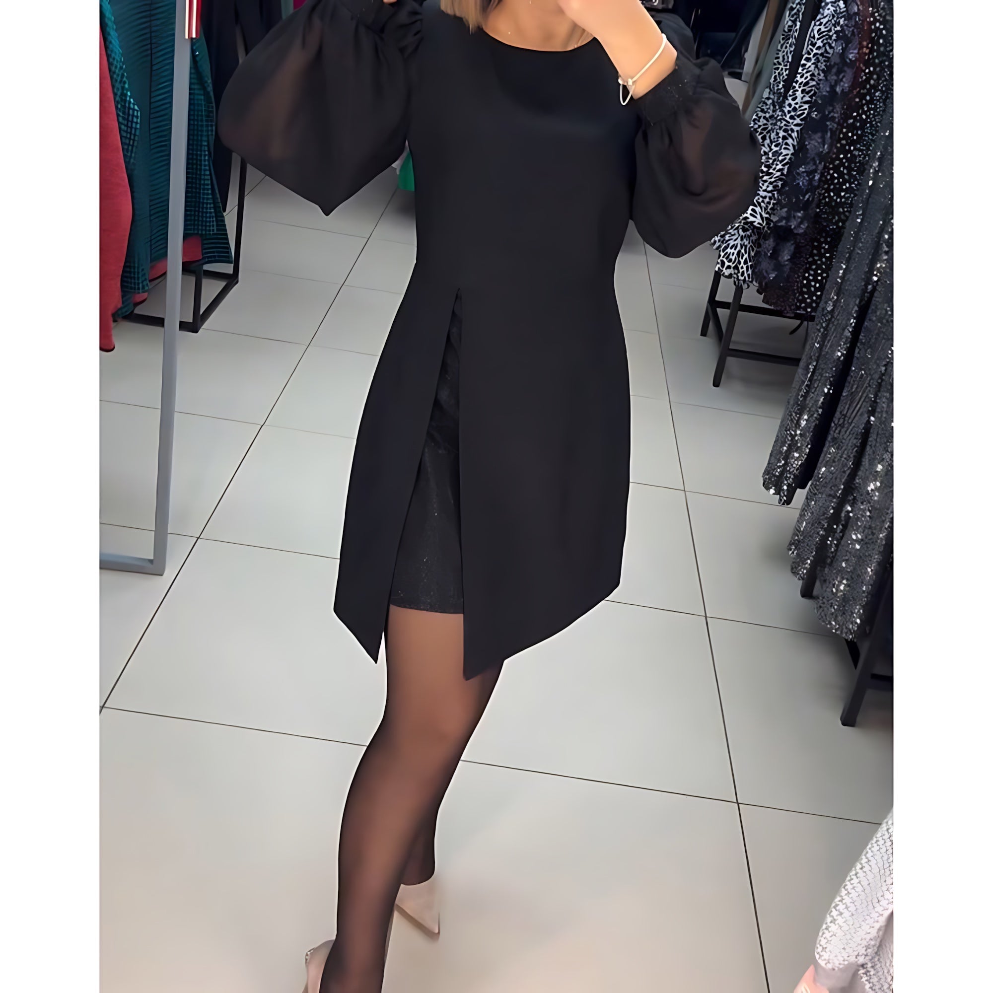 Evelyn – Balloon Sleeve A Line Mini Dress
