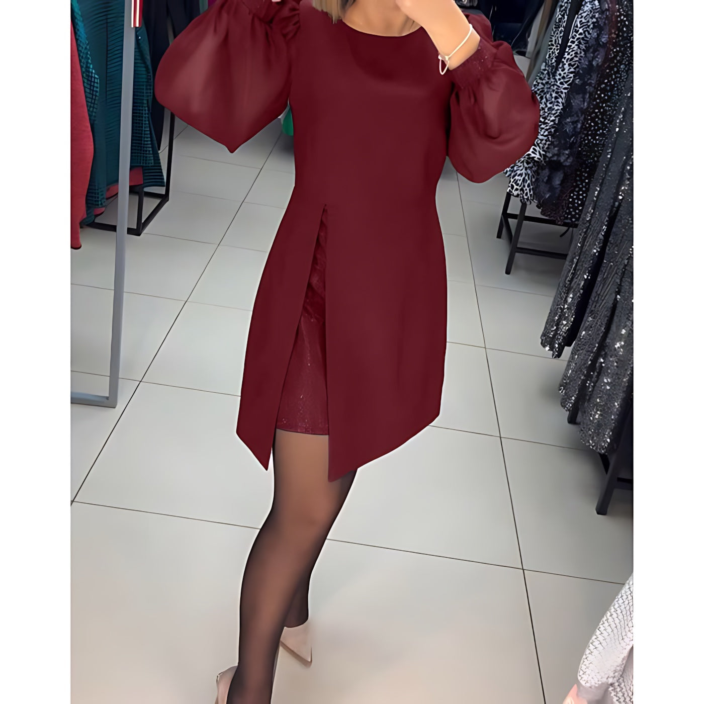 Evelyn – Balloon Sleeve A Line Mini Dress