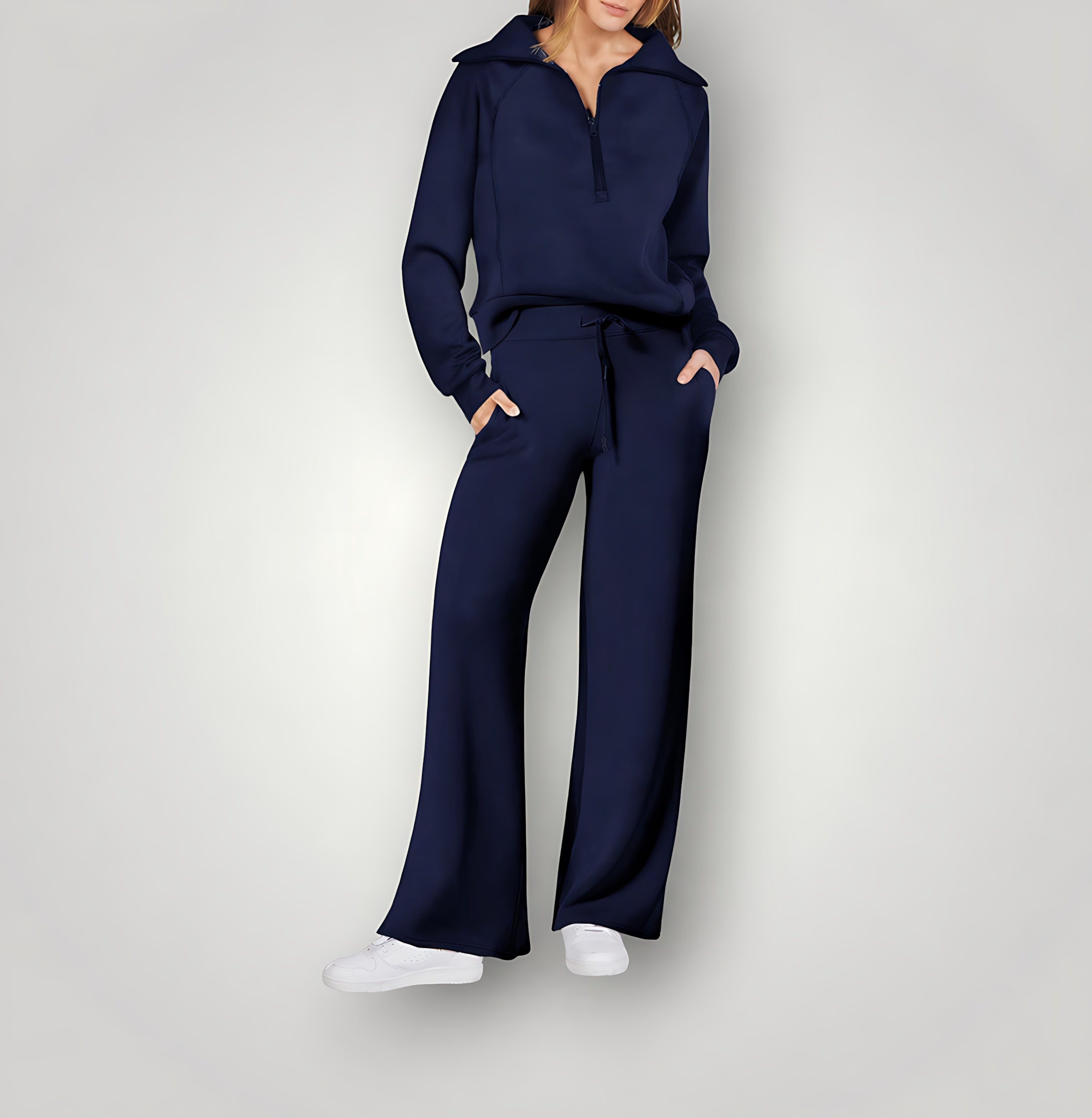 Evelyn – Half Zip Sweatshirt And Wide Leg Pants Lounge Set