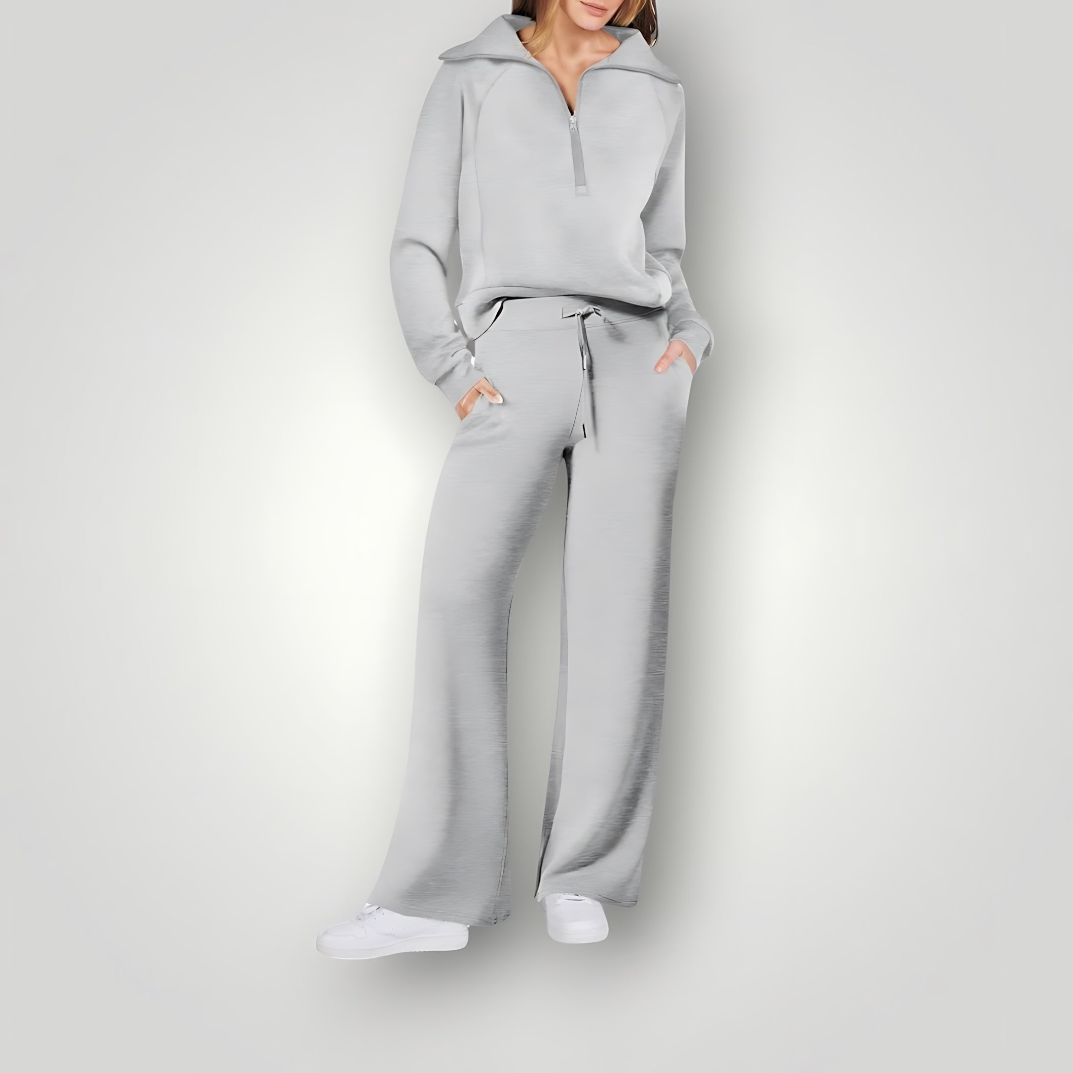 Evelyn – Half Zip Sweatshirt And Wide Leg Pants Lounge Set