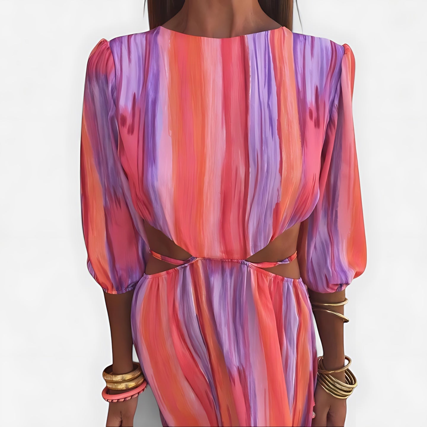 Evelyn – Striped Round Neck Long Sleeve Maxi Dress