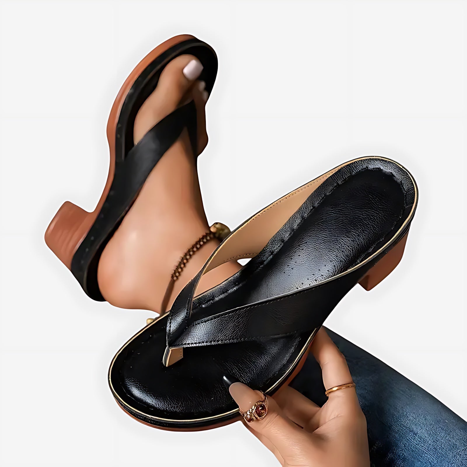 Faith – Metallic Thong Ankle Strap Sandals